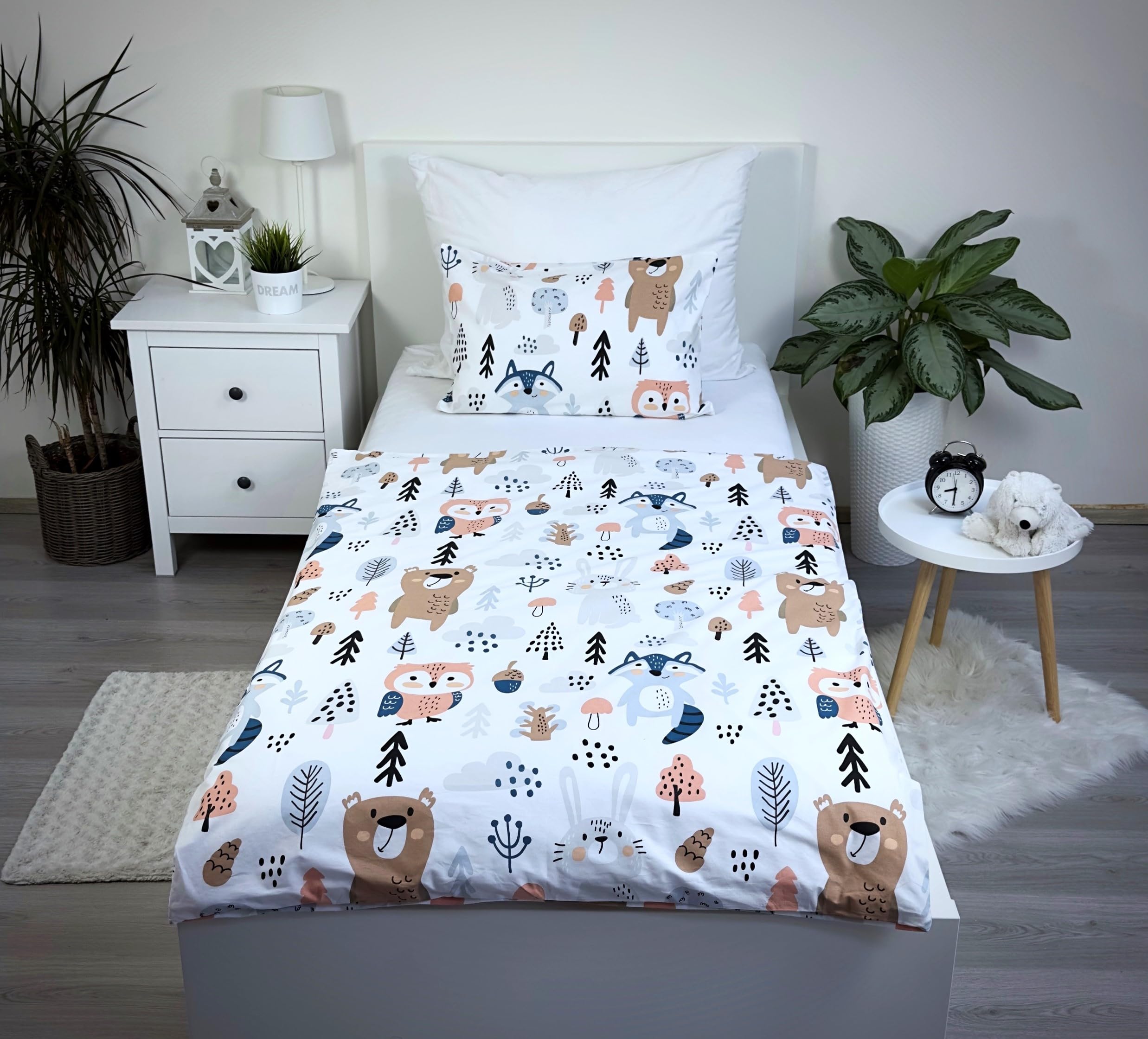 Kinderbettwäsche Kleinkinder Bettwäsche Babybett komplett Set Bettbezug 100x135 & Kissenbezug 40x60 aus Baumwolle Öko-Tex Standard für Jungen und Mädchen (Wald Tiere) Angebot bei HelloDeals