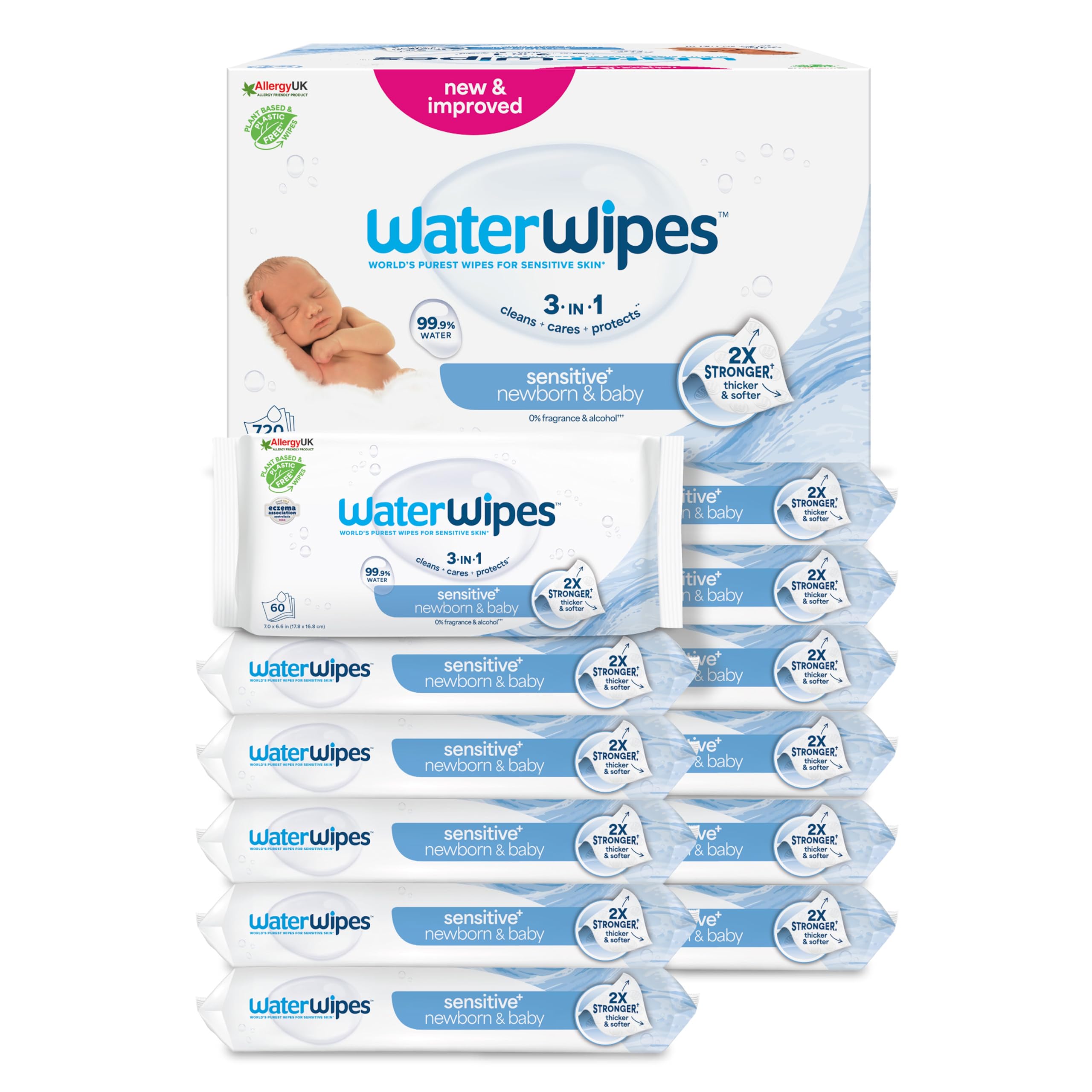 WaterWipes Sensitive+ Newborn & Baby Wipes, Feuchttücher für Neugeborene und Babys, 720 Stück (12 Packungen), 3-in-1-Reinigung, Pflege, Schutz, 99,9% Wasser, parfümfrei 720 stück (1er Pack) Angebot bei HelloDeals
