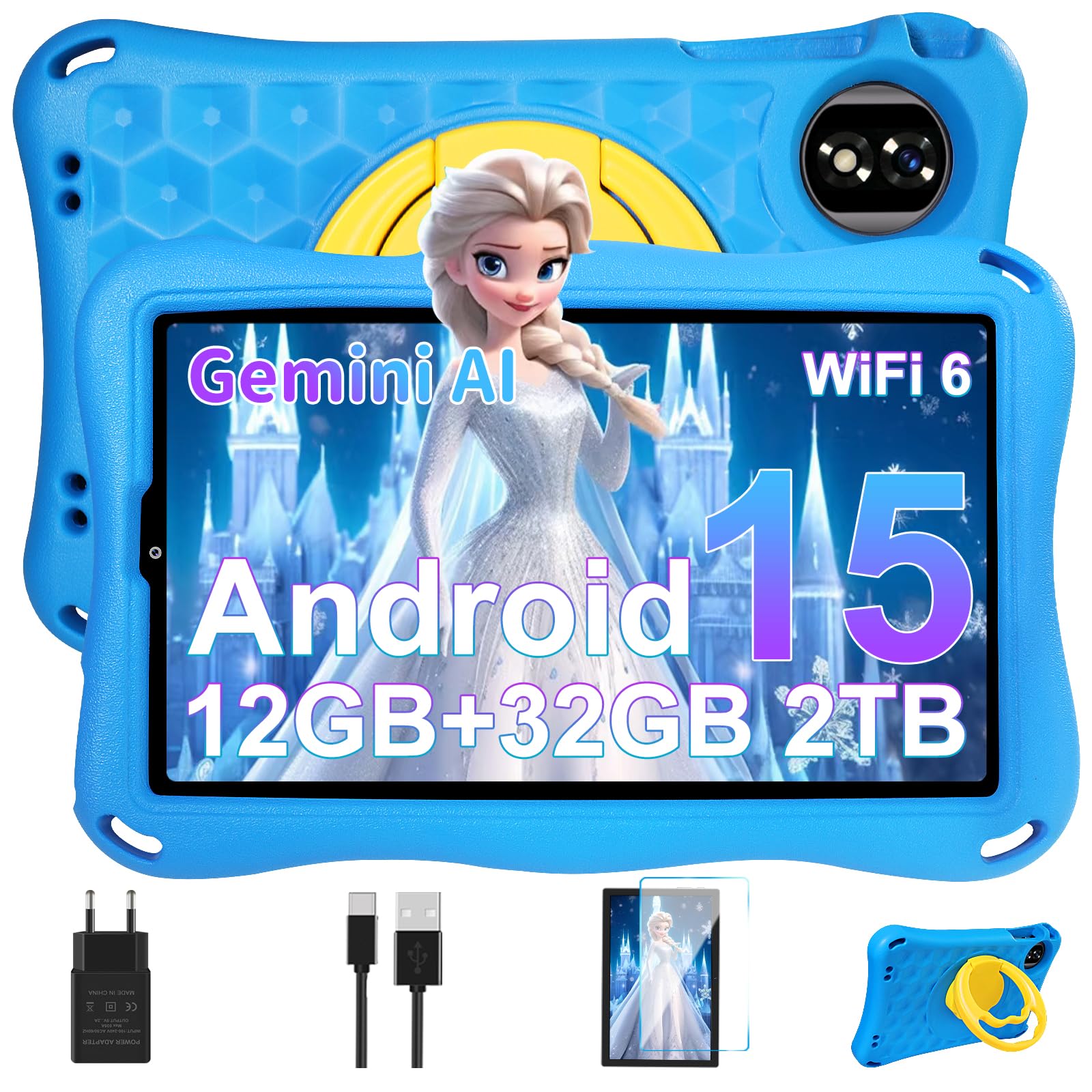 Kinder Tablet 9 Zoll Android 15 Gemini AI, 12GB RAM + 32GB ROM (TF 1TB), Octa-Core, 2.0GHz,GMS Certified, 5G WiFi 6, Widevine L1, 5000mAh, BT5.0, 8+5MP, Kindersicherung Tablet mit EVA Case-Blau Angebot bei HelloDeals