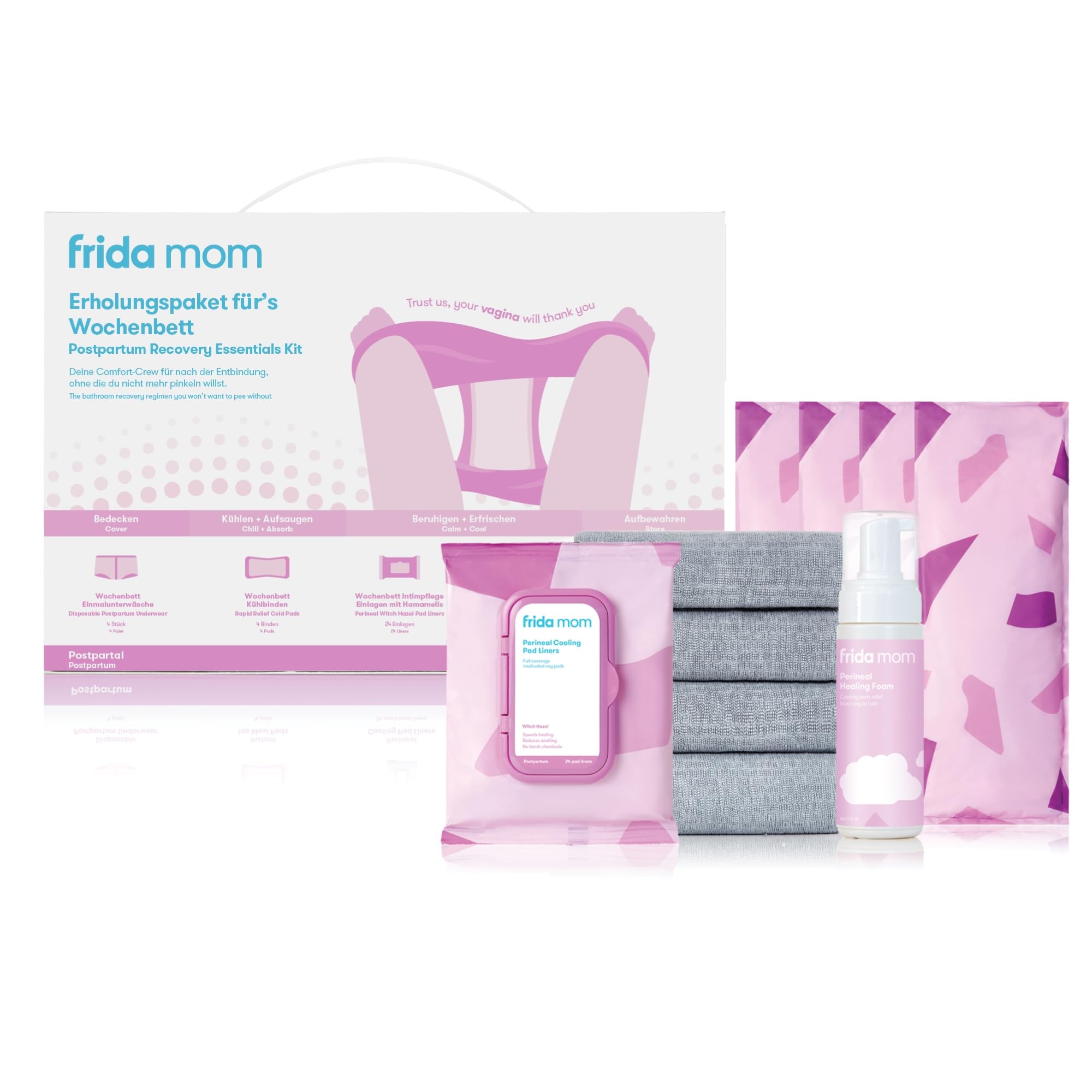 Frida Mom Erholungspaket fürs Wochenbett | Intimpflege-Set mit Einmalunterwäsche, Kühlbinden, Einlagen & Pflegeschaum | Komfort & Linderung nach der Geburt | Inkl. Aufbewahrungsbox Angebot bei HelloDeals