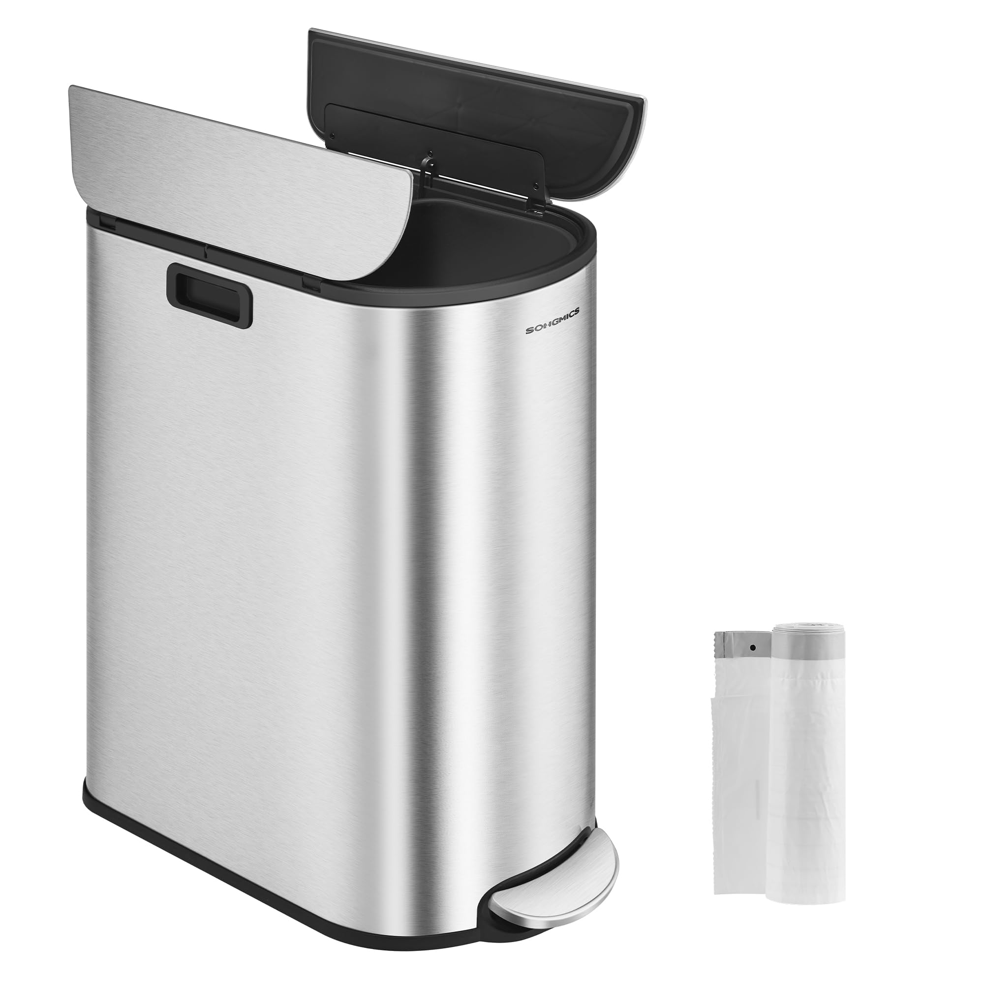 SONGMICS Mülleimer Küche, Mülltrennsystem 2 Fächer, 30 L und 20 L, schmaler Abfalleimer, Treteimer für Recyclingmaterialien und Abfall, mit 2-teiligem Deckel, metallicsilber LTB570E50 Angebot bei HelloDeals