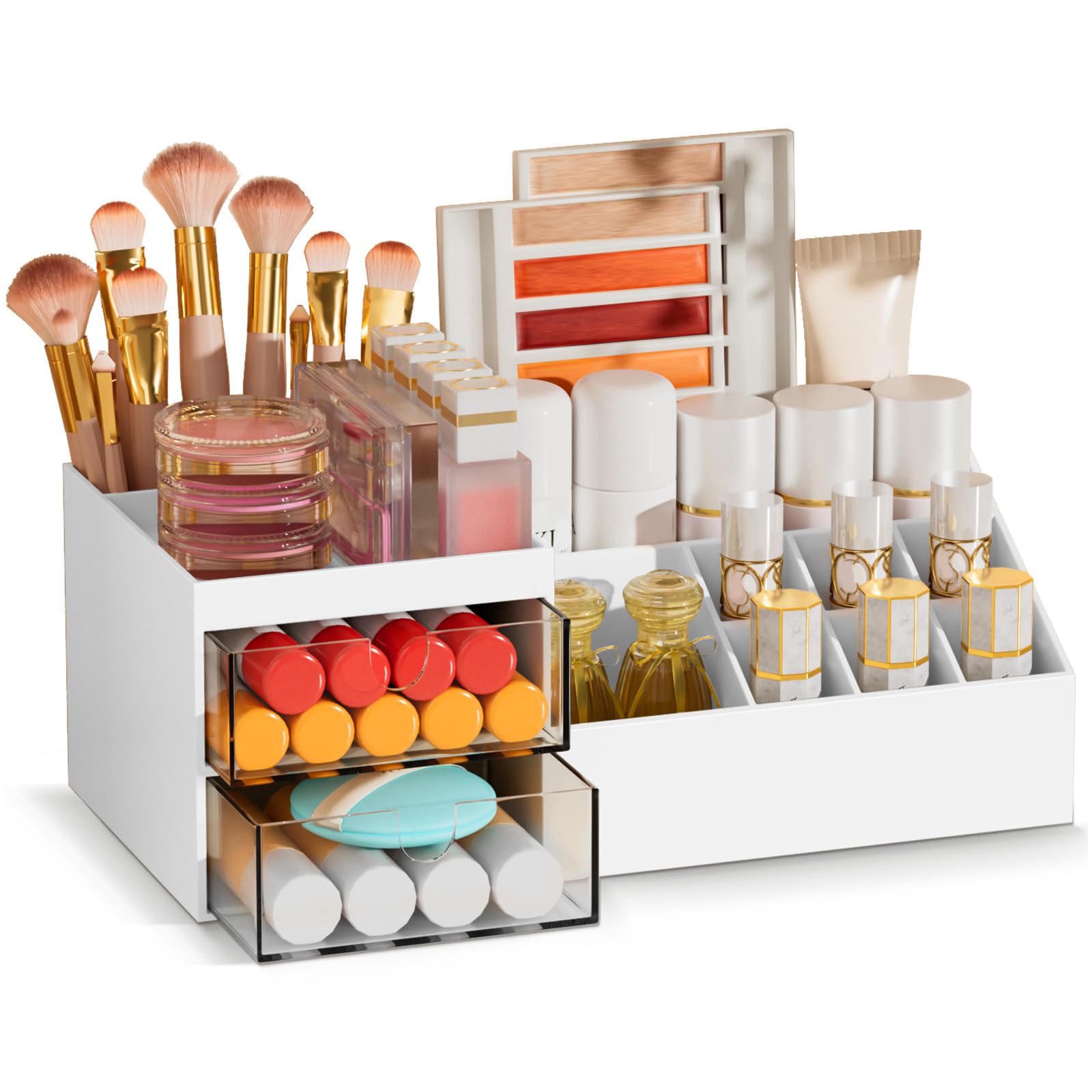 Subsky Make up Organizer mit Schubladen, Kosmetik-Aufbewahrung, Hautpflege Organizer, Multifunktions-Organizer für Büro, Kosmetik-Aufbewahrungsbox mit Schubladen für Schminktisch, Badezimmer, Weiß Angebot bei HelloDeals