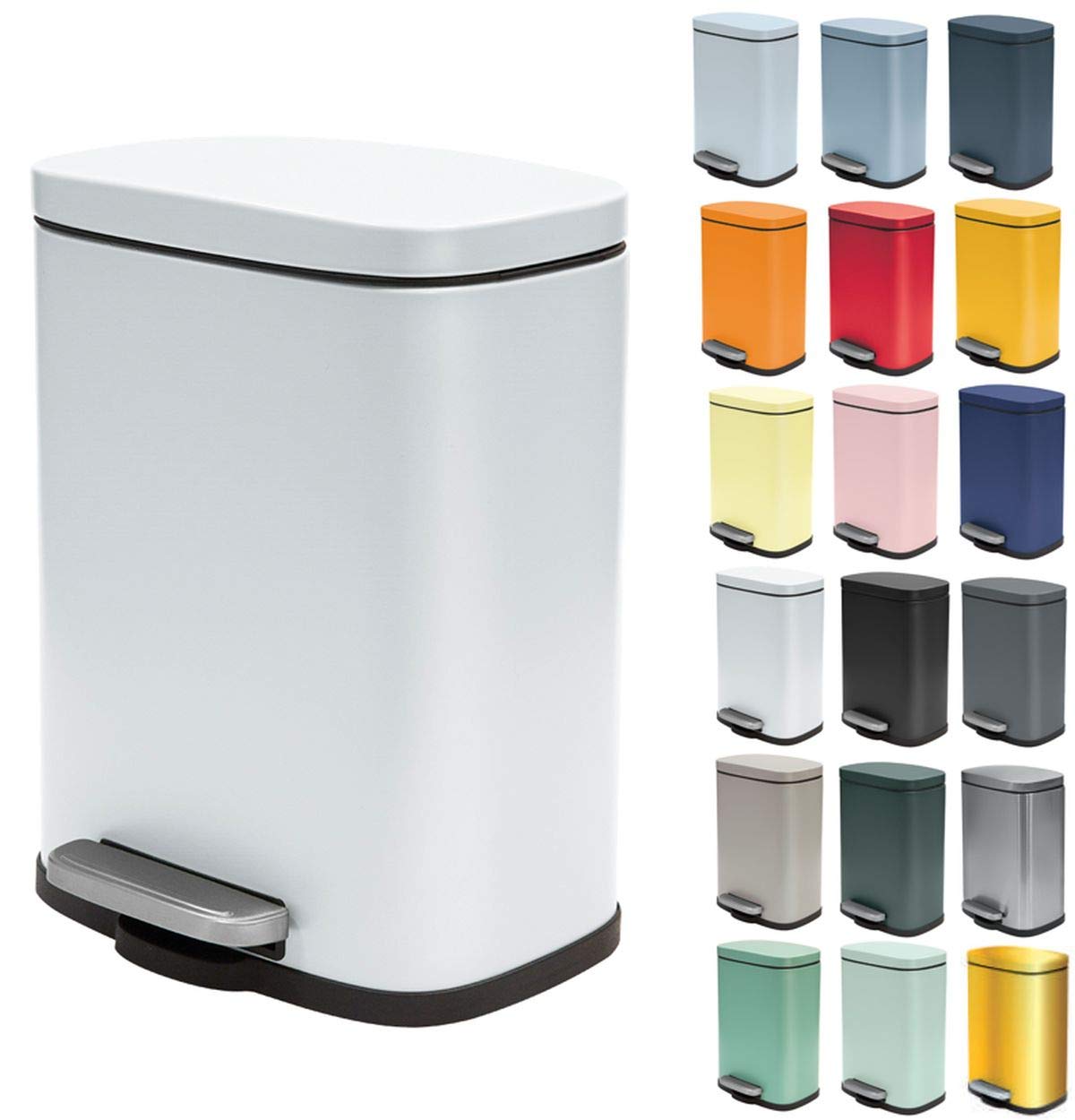 Spirella Kollektion Akira, Abfalleimer mit Pedal 21,5 x 17,5 x 30 cm (5 Liter), Stahl, Weiß, 24X17.6X30 cm Matt Weiß Angebot bei HelloDeals