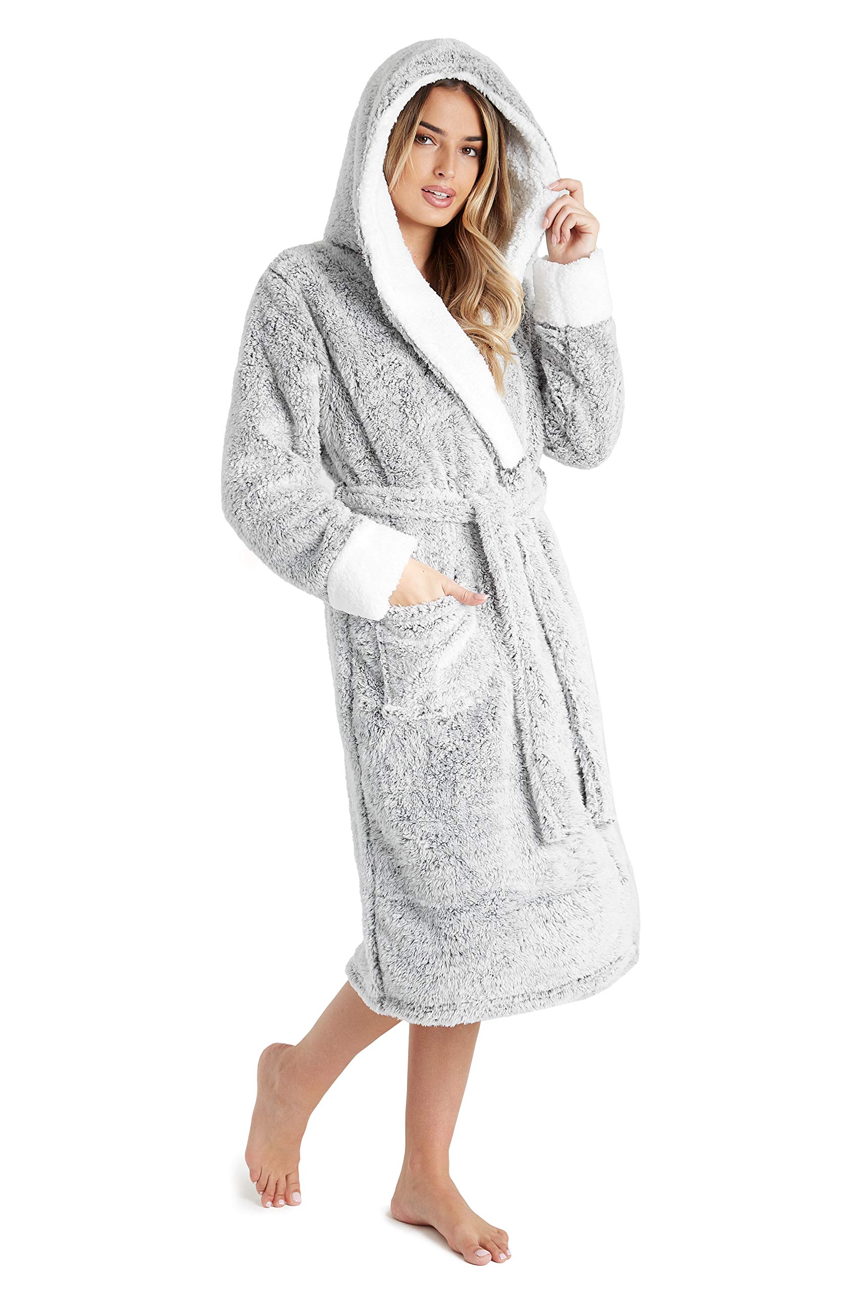 CityComfort Bademantel Damen Flauschig, Fleece Morgenmantel Damen Dressing Gown Women L Zweifarbiges Angebot bei HelloDeals