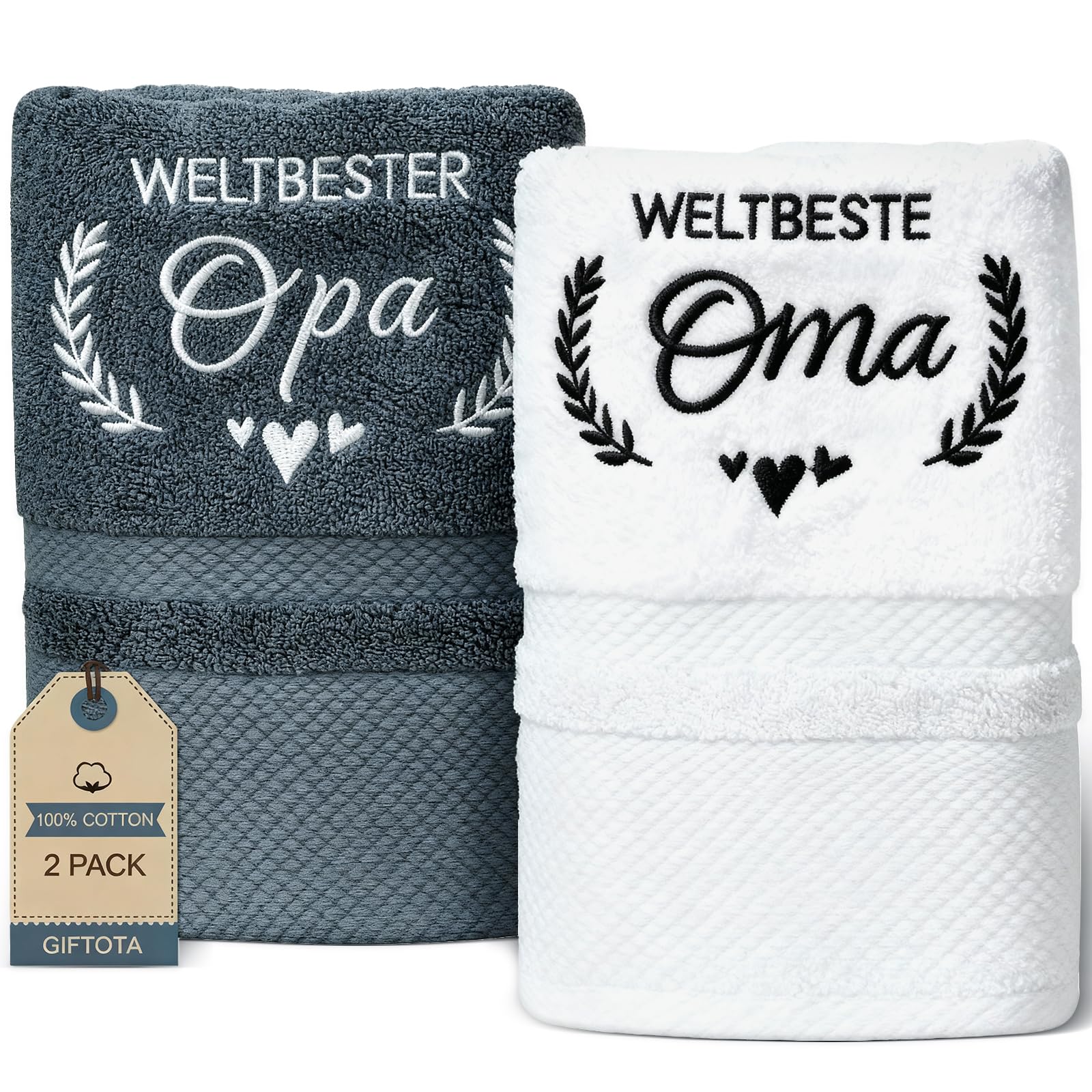 Oma und Opa Geschenk 2 teilig Handtuch Set 100% Baumwolle Bestickt Handtücher 35 x 75 cm, Geburtstagsgeschenk Oma und Opa Angebot bei HelloDeals