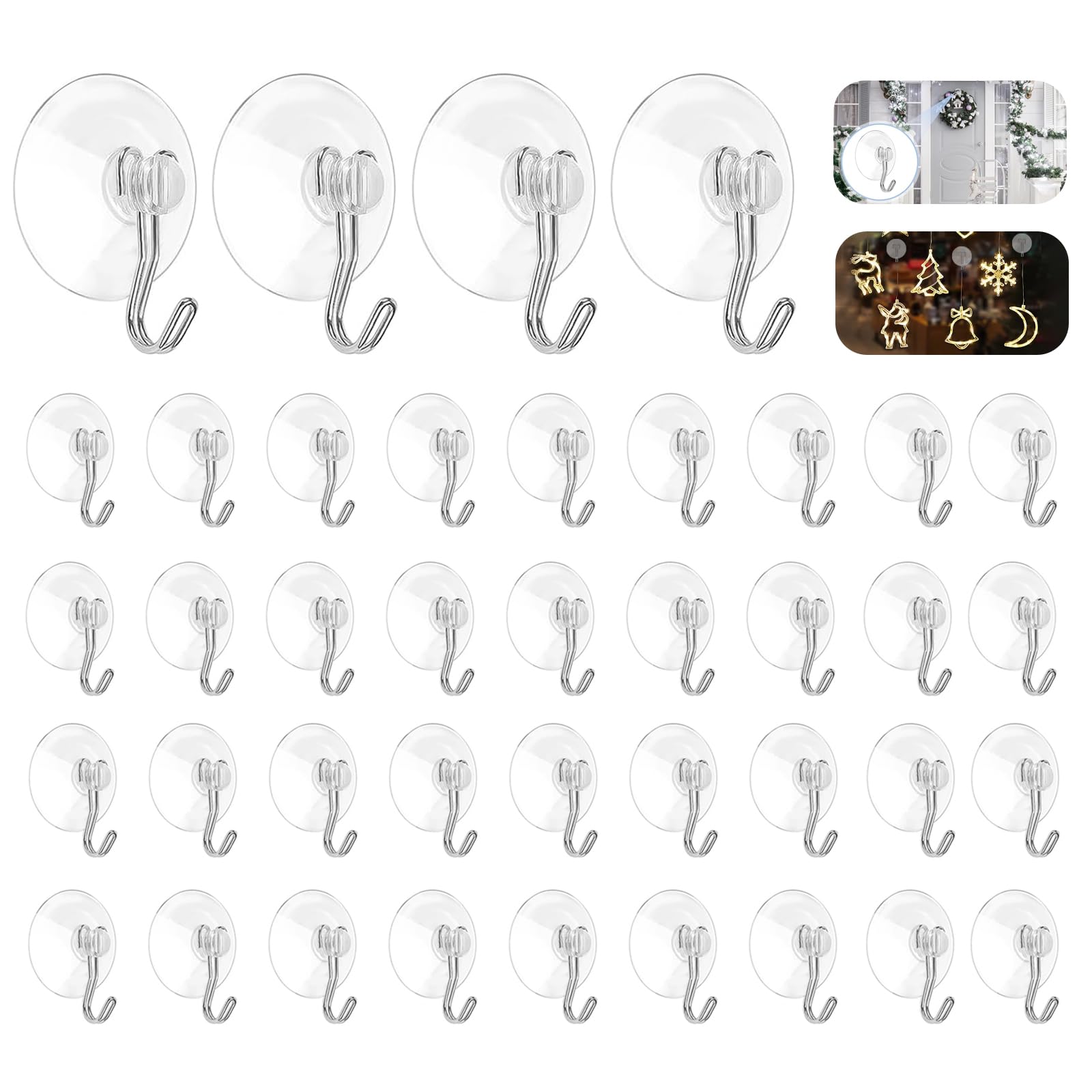 Suction 40er Set 40mm Transparente Saugnapf Haken - Saugnäpfe mit Haken, Saugnäpfe für Fenster - Ideal für Haus Dekoration (Eisenhaken) modern und minimalist Angebot bei HelloDeals