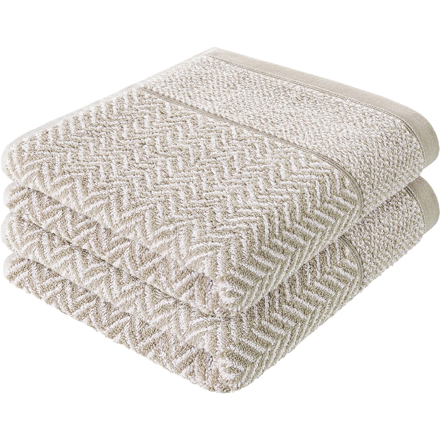 herzbach home Handtuch Duschtuch Set 100% Baumwolle Gemustert (Sandgrau/Weiß, 2 Duschtücher 70x140 cm) 2 Duschtücher 70x140 cm Sandgrau/Weiß Angebot bei HelloDeals