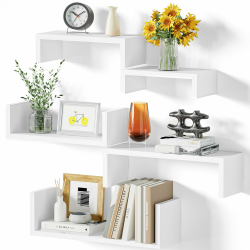 SRIWATANA Wandregal Weiß 5 Stück, Regal Wand Holz, Schweberegale Max Belastung 40kg, Moderne Wandboard Deko, DIY Wandmontage Hängeregale für Wohnzimmer Badezimmer Schlafzimmer Büro Küche (Rein Weiß) Angebot bei HelloDeals