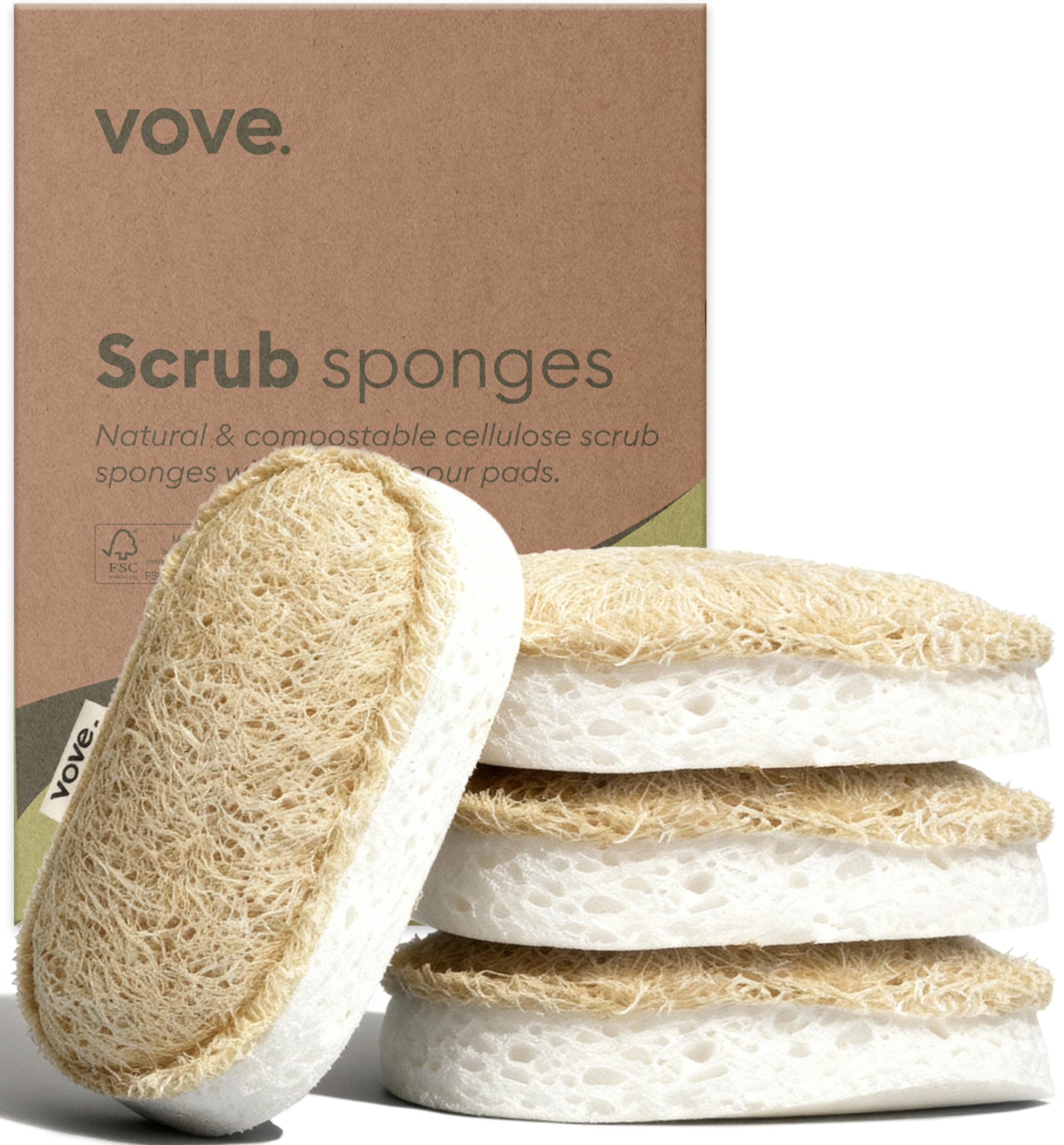 Vove Luffa-Spülschwämme 4er-Set aus Zellulose & Baumwolle, umweltfreundlich für Küche & Bad, FSC-zertifizierte Verpackung 4er-Pack Angebot bei HelloDeals