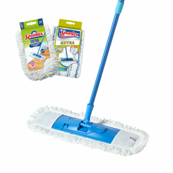 Spontex Extra - Bodenwischer mit flachem Mopp - Vielseitiger Wischmopp mit Mikrofaserbezug für nasses & trockenes Wischen - Verstellbare Länge - Reinigung aller Oberflächen - Mit 1 Ersatzbezug Angebot bei HelloDeals