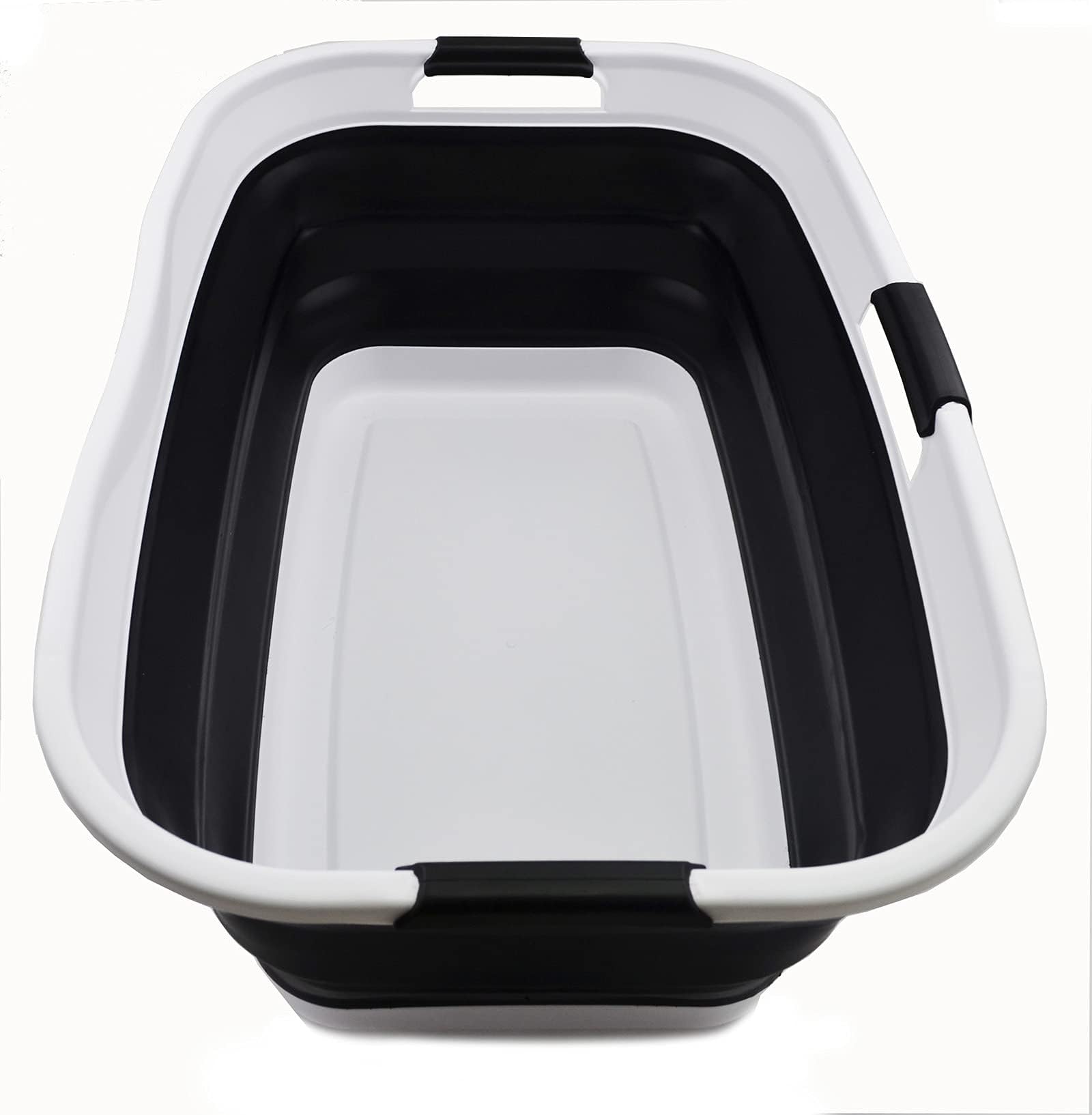 SAMMART 44L Faltbarer Kunststoff-Wäschekorb - Faltbarer Pop-up-Aufbewahrungsbehälter - Tragbare Waschwanne - Platzsparender Korb, Wasserkapazität: 35L (1, Weiß/Schwarz),Größe: 64,5 x 44 x 26cm 1 Weiß / Schwarz Angebot bei HelloDeals