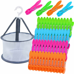KEYBOO 48 Stück Wäscheklammern with Wäscheklammern Korb, Windfeste Bunte klammerbeutel für wäscheklammern, Plastik Wäscheklammerns Ohne Abdruck sockenklammern für Wäscheleinen und Kleidung, Socken Blau, Rot, Grün Angebot bei HelloDeals