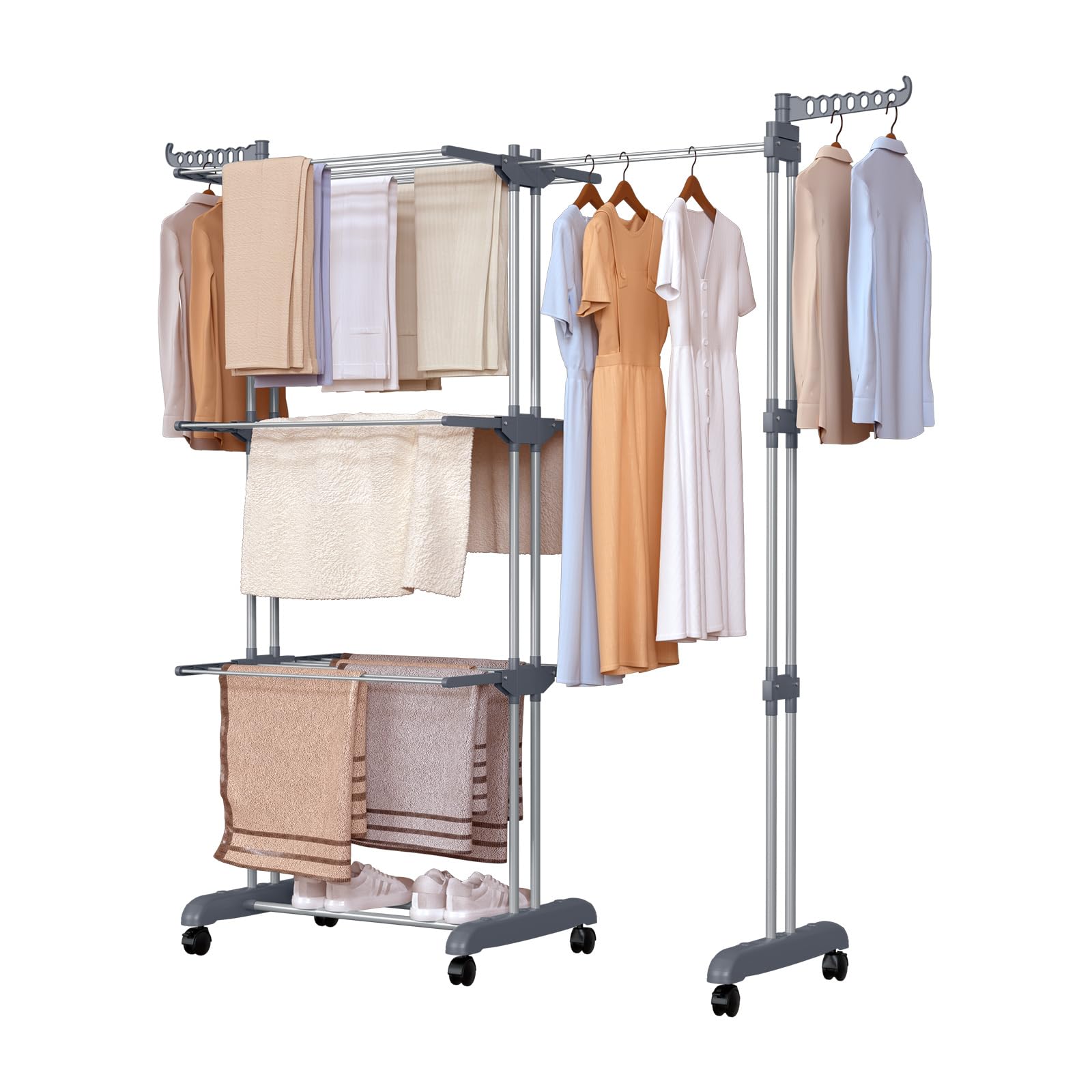 Oak & Tea Wäscheständer Turm, 83-200cm(Ausziehbar Flügeln), XXL Wäscheturm mit Rollen, 4 Etagen Wäscheständer, Großer Standtrockner, für Innen- und Außenbereich, Grau Angebot bei HelloDeals