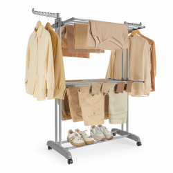 SONGMICS Wäscheständer, Standtrockner 3 Ebenen, Flügelwäscheständer, klappbare Flügel, mit Rollen, 63,5 x 125,5 x 148 cm, groß, einfacher Aufbau, für Innen- und Außenbereich, Taubengrau LLR702G01 Angebot bei HelloDeals