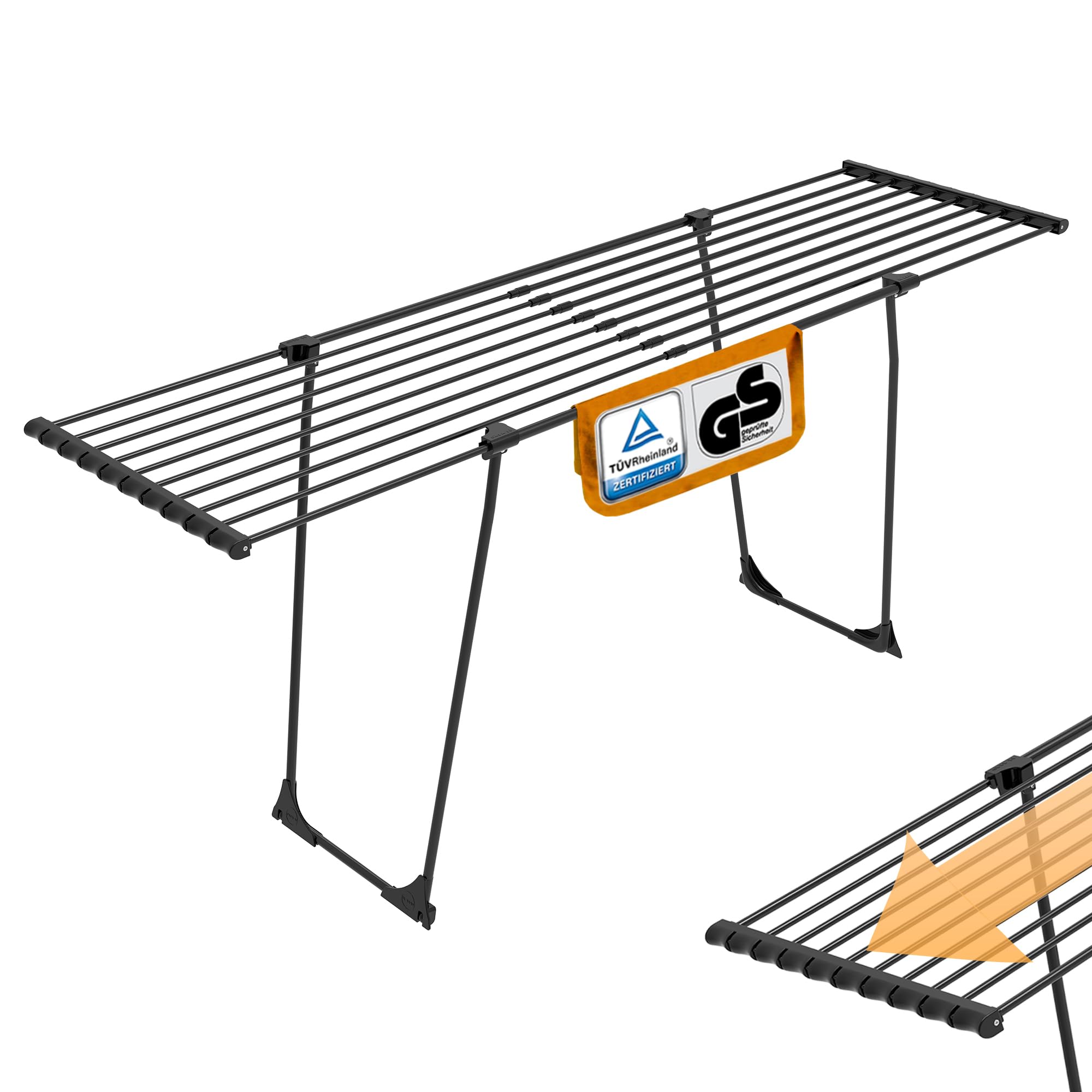 Wäscheständer Florenz in Schwarz, Wäscheleine ausziehbar mit 20 m Leine, ausziehbarer Wäschehalter mit Rollen für 1-2 Waschmaschinen, extra Dicke Leinen, Ideal für Bettwäsche Schwarz Ohne Flügel Angebot bei HelloDeals