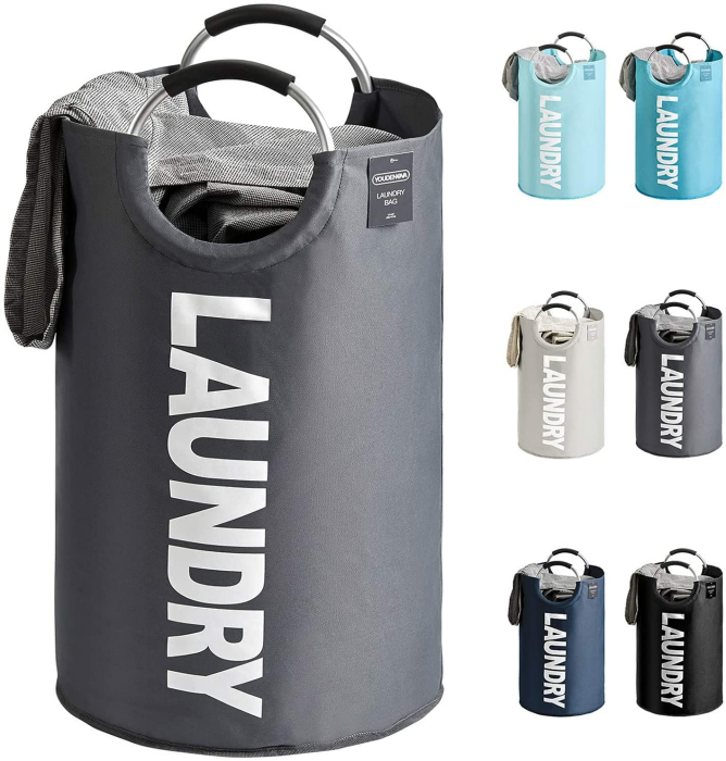 YOUDENOVA Faltbarer Wäschekorb, 92L Großer Wäschesammler, Wäschesack mit gepolstertem Griff, Wasserdichter Laundry baskets aus Oxford-Gewebe, Tragbarer Wäschetonne für Waschküche, Schlafzimmer, Grau 92L Grau Angebot bei HelloDeals