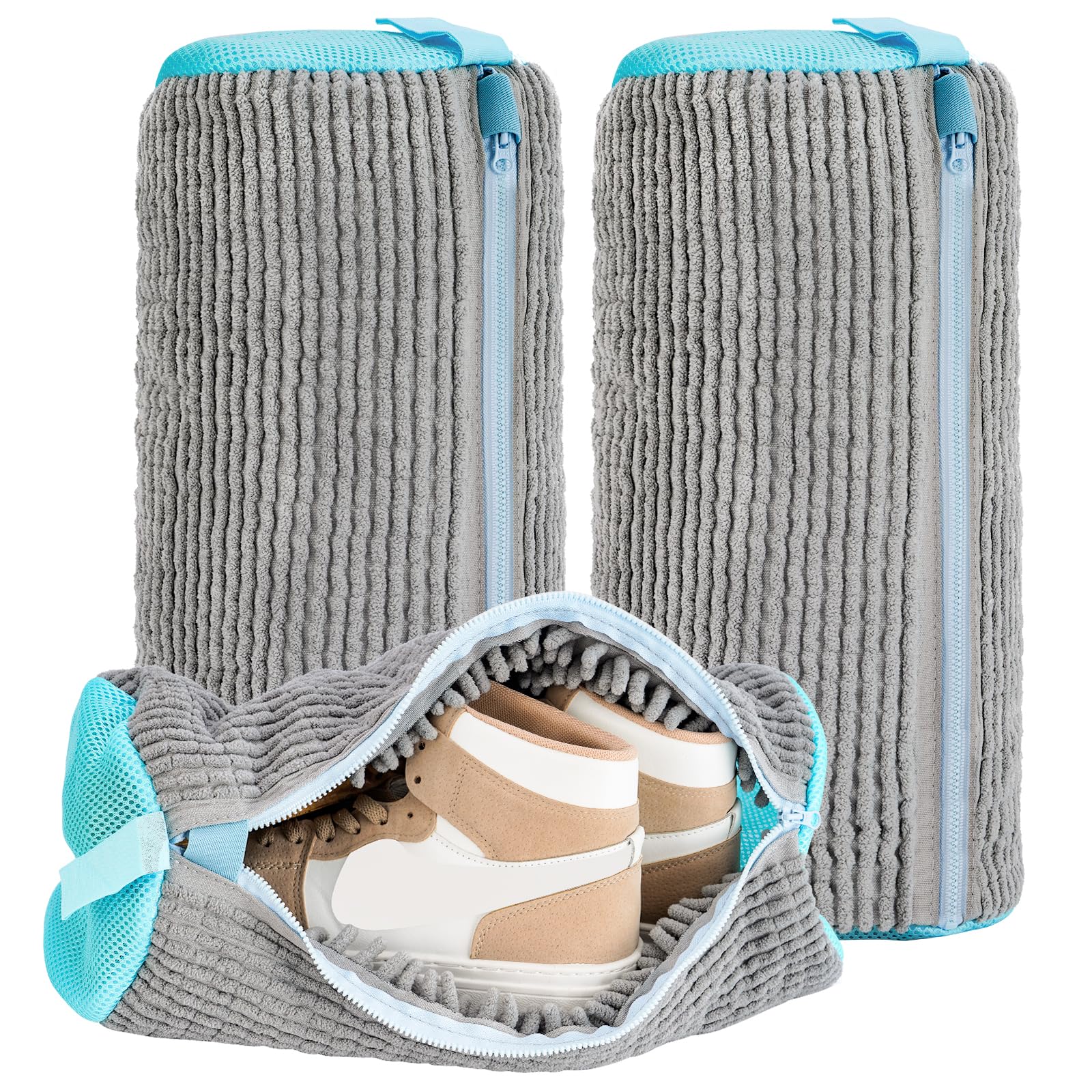 2 Stück Schuhe Waschbeutel, Schuhwaschbeutel Waschmaschine Wiederverwendbar - 360° Reinigungsflusen mit Verstecktem Reißverschluss, Schuhsack Waschmaschine für Turnschuhe,Tennisschuhe und Schuhe(Gray) Angebot bei HelloDeals