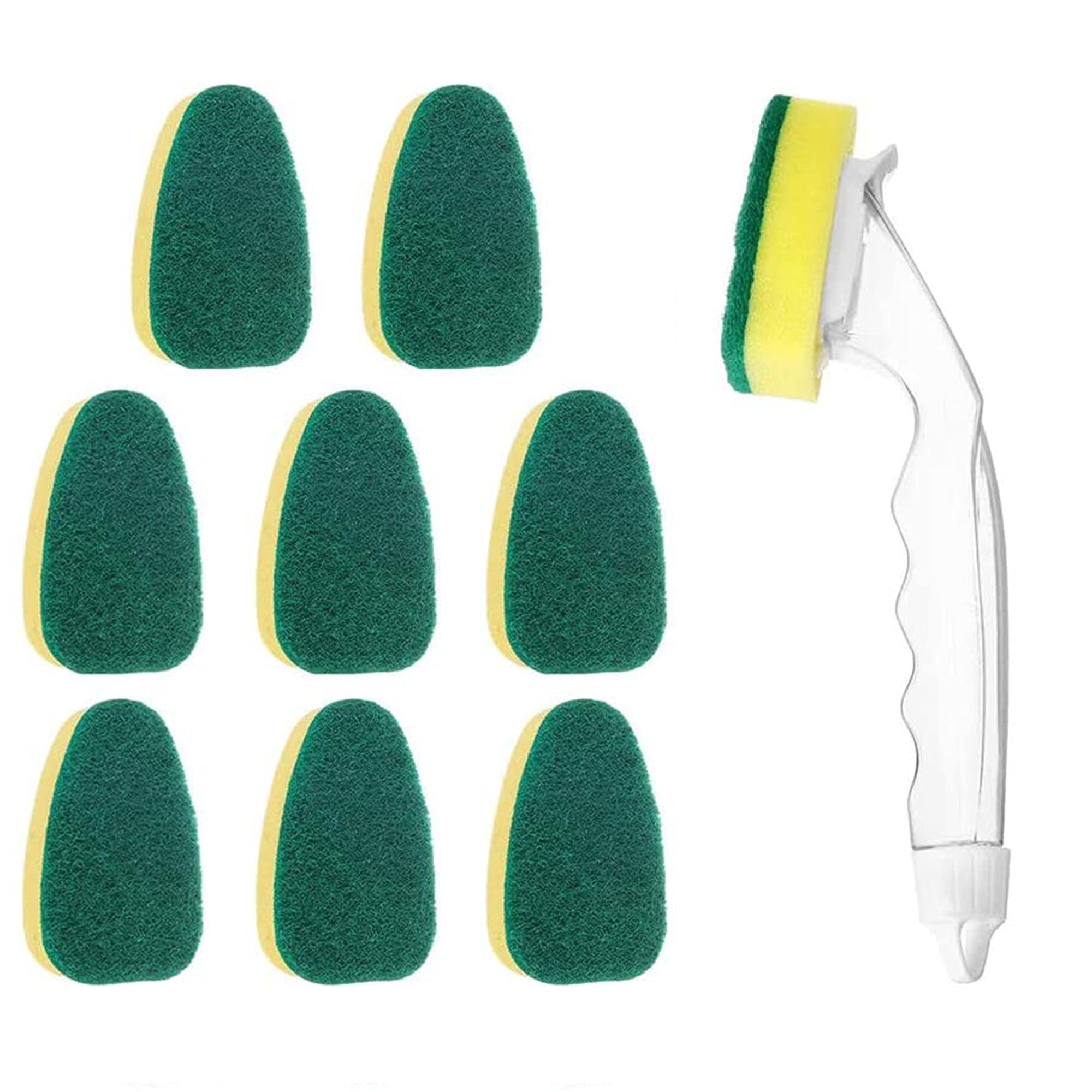 Putzschwamm Dish Schwamm Mit Griff Dish Wand Schwamm Spülbürsten mit Stiel Küche Spüle Reinigung Bürste Einschließen 1 Geschirrspülstab und 9 Ersatzkopf für Waschbecken Badezimmer Wasch Spülbecken Angebot bei HelloDeals