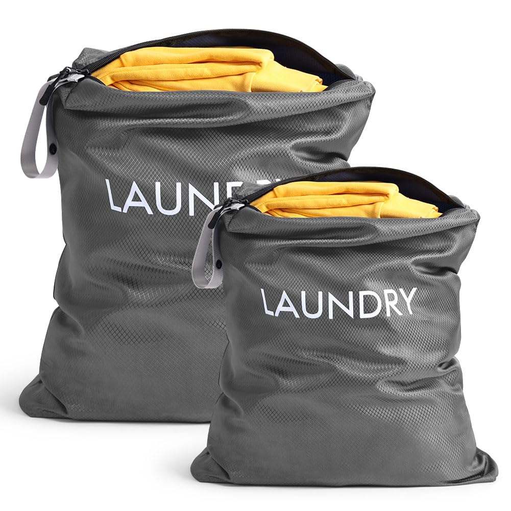 Wäschesack Reise, 2 Pack Wasserdichte Reise Wäschebeutel mit Reißverschluss, Laundry Bag, Schmutzwäschebeutel Reise, 2 Größen Faltbarer Schmutzwäschebeutel für Camping und Reisen Dunkelgrau Angebot bei HelloDeals