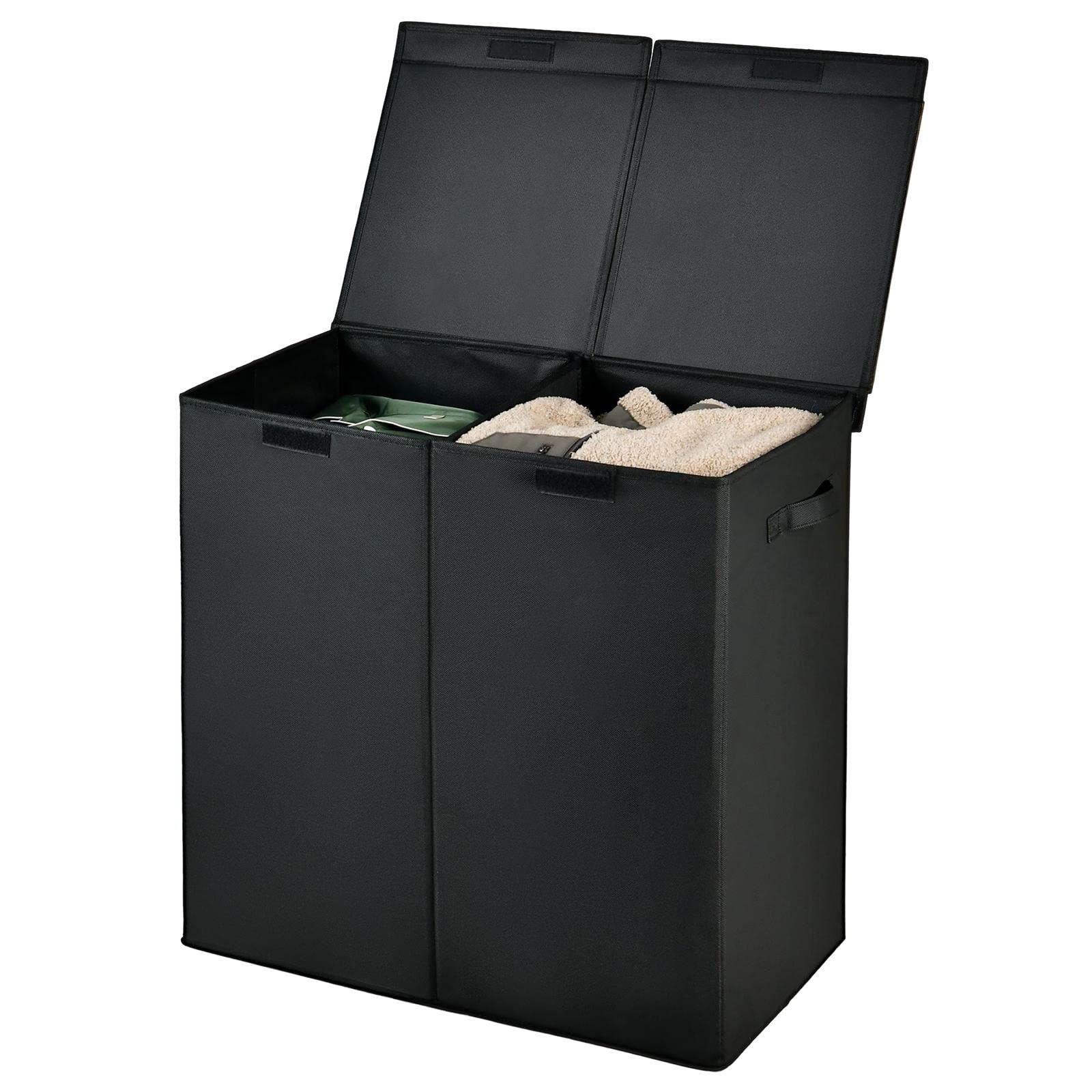 GIANTEX Wäschekorb 115 L mit 2 Fächern, Wäschesammler Wäschebox mit Deckel & Griff, Wäschesortierer Wäschesack aus Vliesstoff, Wäschetruhe Wäschetrenner 62 x 31 x 60 cm (Schwarz) Angebot bei HelloDeals