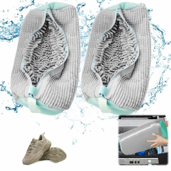 Schuhwaschbeutel für die Waschmaschine, Schuhtrockner, Wäschebeutel, wiederverwendbar, Schuhwaschbeutel für Waschmaschine und Trockner,waschbeutel,Wäschesack Schuhe mit 360° Reinigungsflaum (grau x 2) Angebot bei HelloDeals