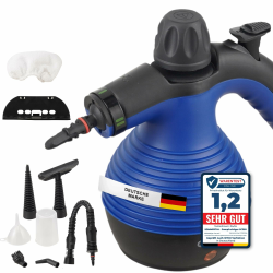 Dampfreiniger Sommertal SC350-1050W Power Handgerät mit viel Zubehör - 110°C Dampfreinigung ohne Chemie, gegen Schmutz und Fett auf Polster Fliesen Fenster, GS geprüft Angebot bei HelloDeals