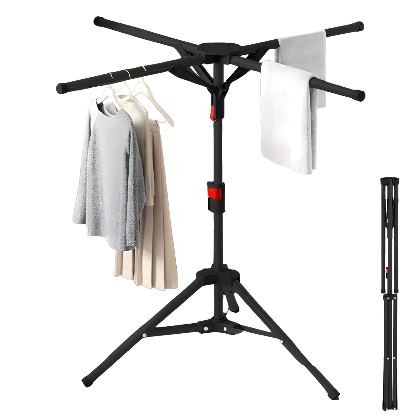 Standtrockner Wäscheständer Hoch Klappbar mit 4 Flügeln, Wäschespinne Wäschetrockner Ständer für Balkon,Drinnen, Draußen -Schwarz Angebot bei HelloDeals