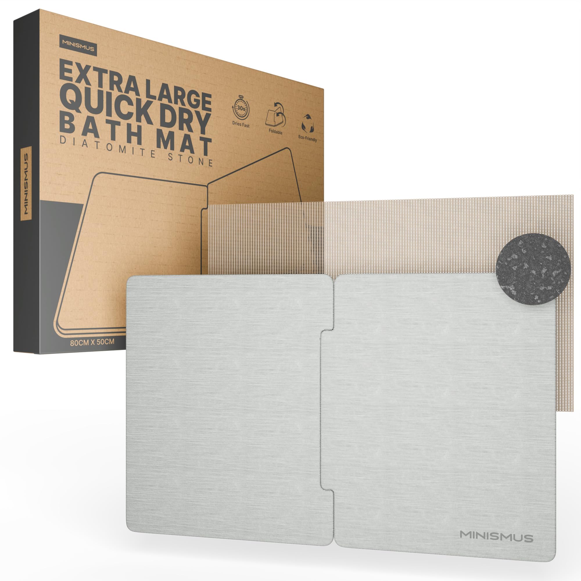 Minismus Badematte Stein 80 x 50 cm Diatomite Stone Bath Mat, Steinmatte Badezimmer, Duschvorleger Schnelltrocknend, XL-Größe Duschmatte Kieselgurmatte (Hellgrau) Angebot bei HelloDeals