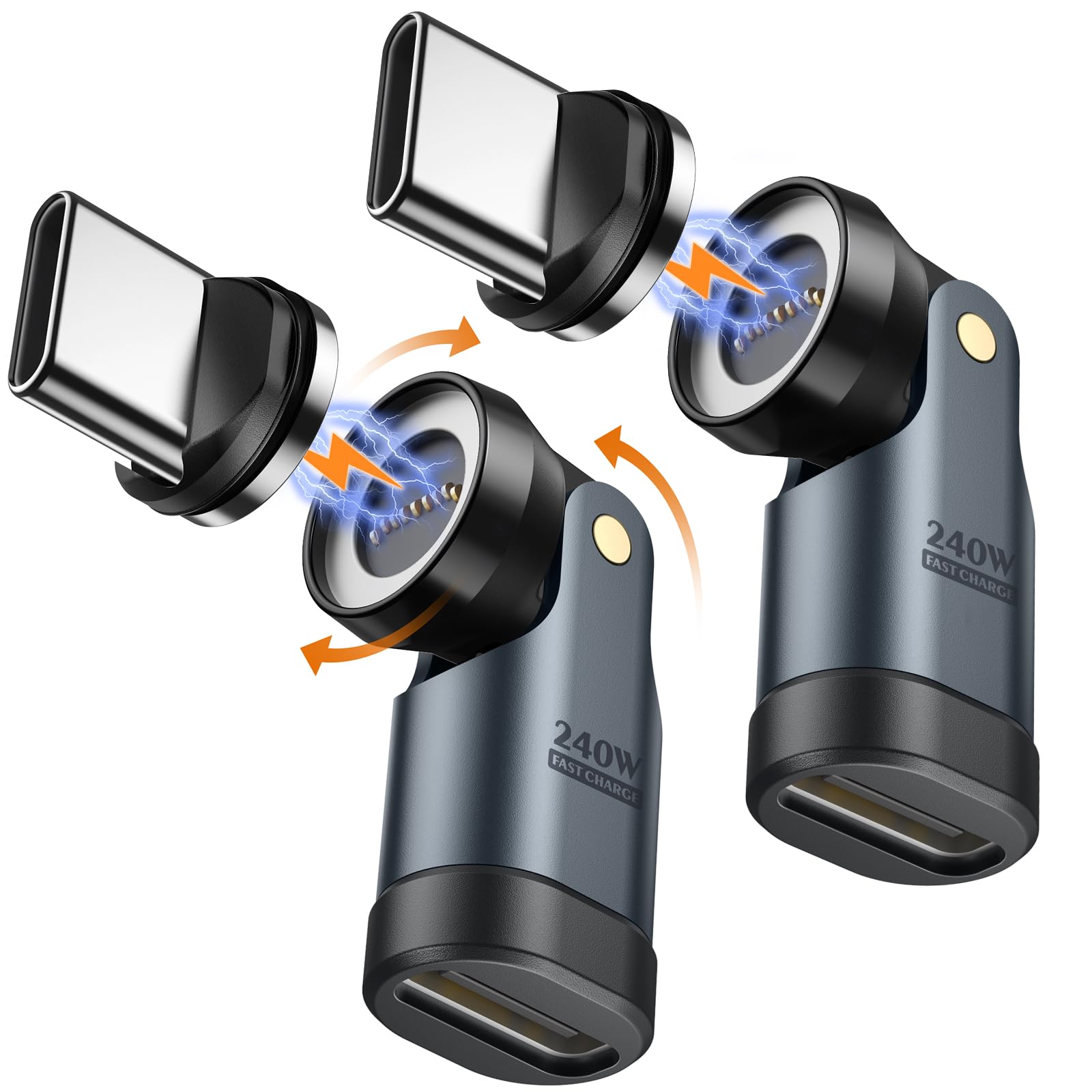 MoKo 240W USB C Magnet Adapter(2 Stück) - 9Pin Magnetisch USB-C Winkelstecker Adapter, 180° 360° Drehung, Typ-C 90 Grad Adapters für iPhone 17 Air 16 15 Pro Max, MacBook/iPad, Galaxy,Switch 2, Grau Grau 2 Stück Angebot bei HelloDeals