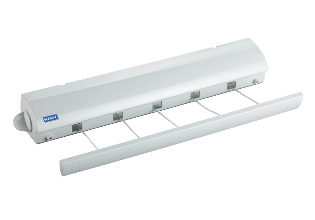 WENKO Wand-Wäscheleinen, 5 Wäscheleinen bis zu 4,20 m stufenlos ausziehbar, praktisches Rollsystem mit Rückzugsperre, wetterbeständig für Balkon und Garten, zur Wandmontage inkl. Befestigungsmaterial Angebot bei HelloDeals