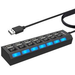 LOBKIN USB Hub 7-Port,Tragbar USB 2.0 Hub mit Einzelnen LED-Netzschaltern fur Laptop, PC, MacBook und weitere USB Geräte Angebot bei HelloDeals