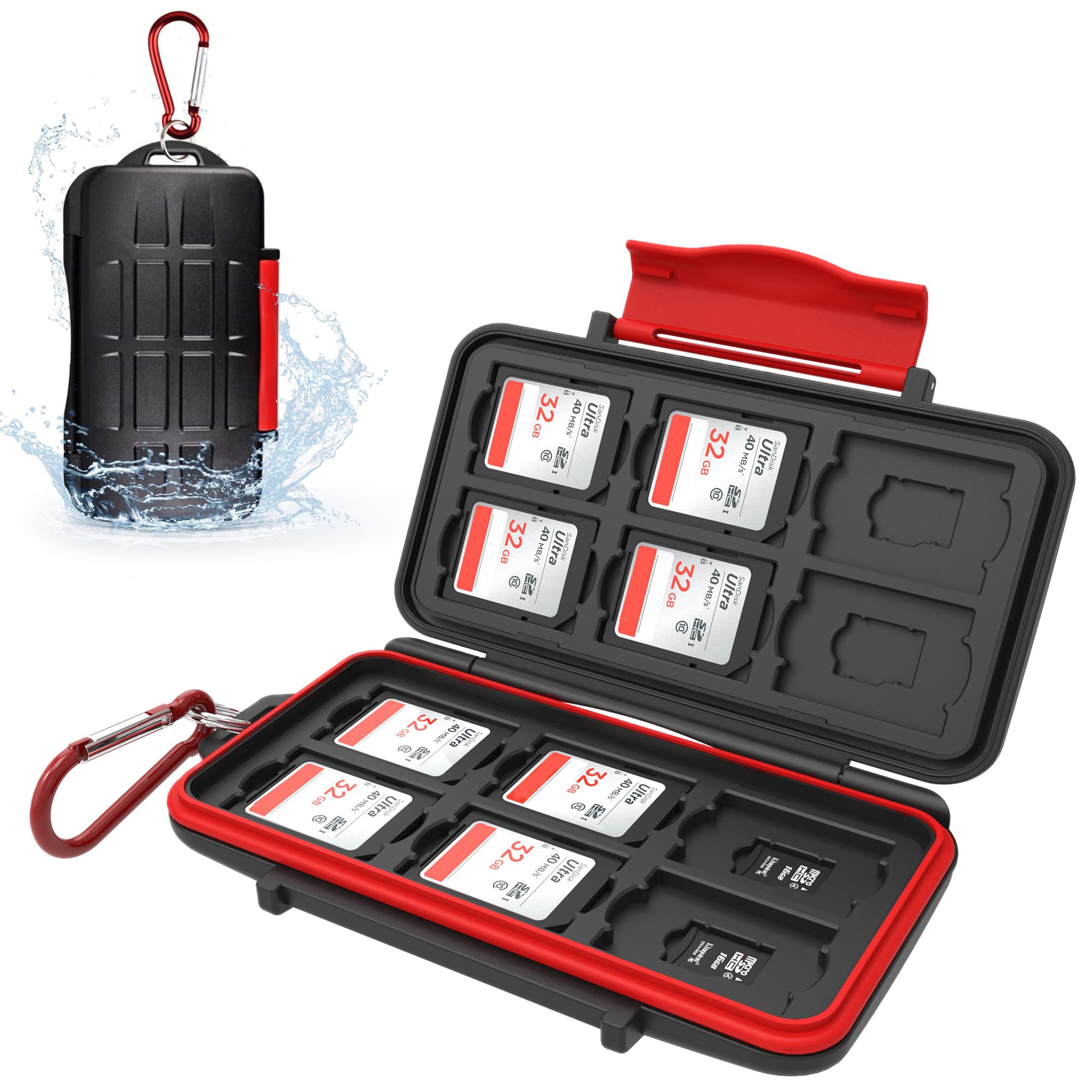 Kiorafoto 24 Slots SD Karten Aufbewahrung für 12 SD SDXC SDHC Karten + 12 Micro SD SDXC SDHC Karten, Wasserdichtes Schutzetui für Speicherkarten Aufbewahrung mit Karabiner, Kompakt und Tragbar for 12 SD + 12 Micro SD Angebot bei HelloDeals