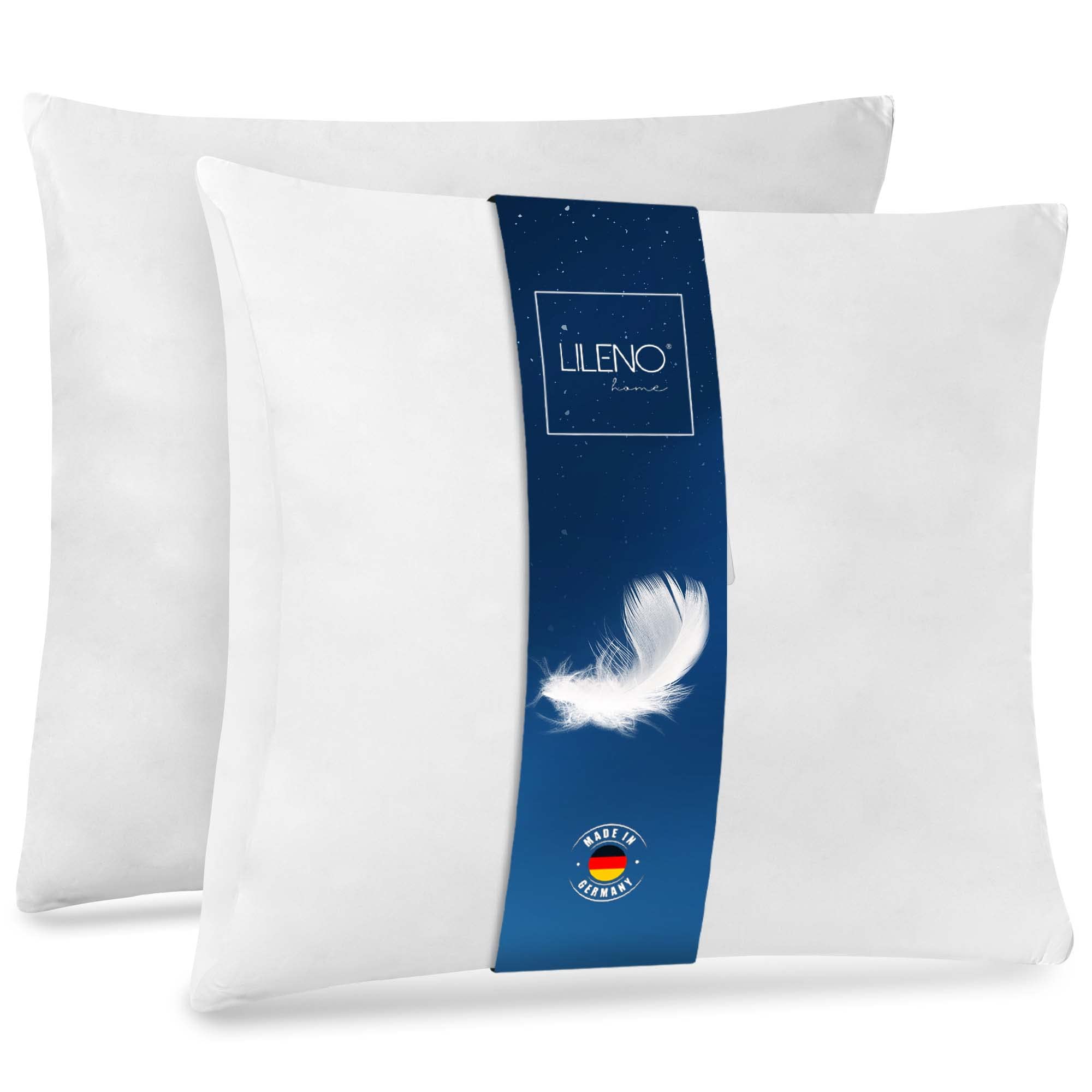 LILENO HOME Federkissen 80x80 cm [2er Set] - Kissen 80 x 80 cm aus Federn als Kopfkissen, Schlafkissen u. Bettkissen perfekt für Allergiker und Kinder - Federkernkissen mit je 1200 g Füllung 80 x 80 cm (MEDIUM) 2er Set Angebot bei HelloDeals