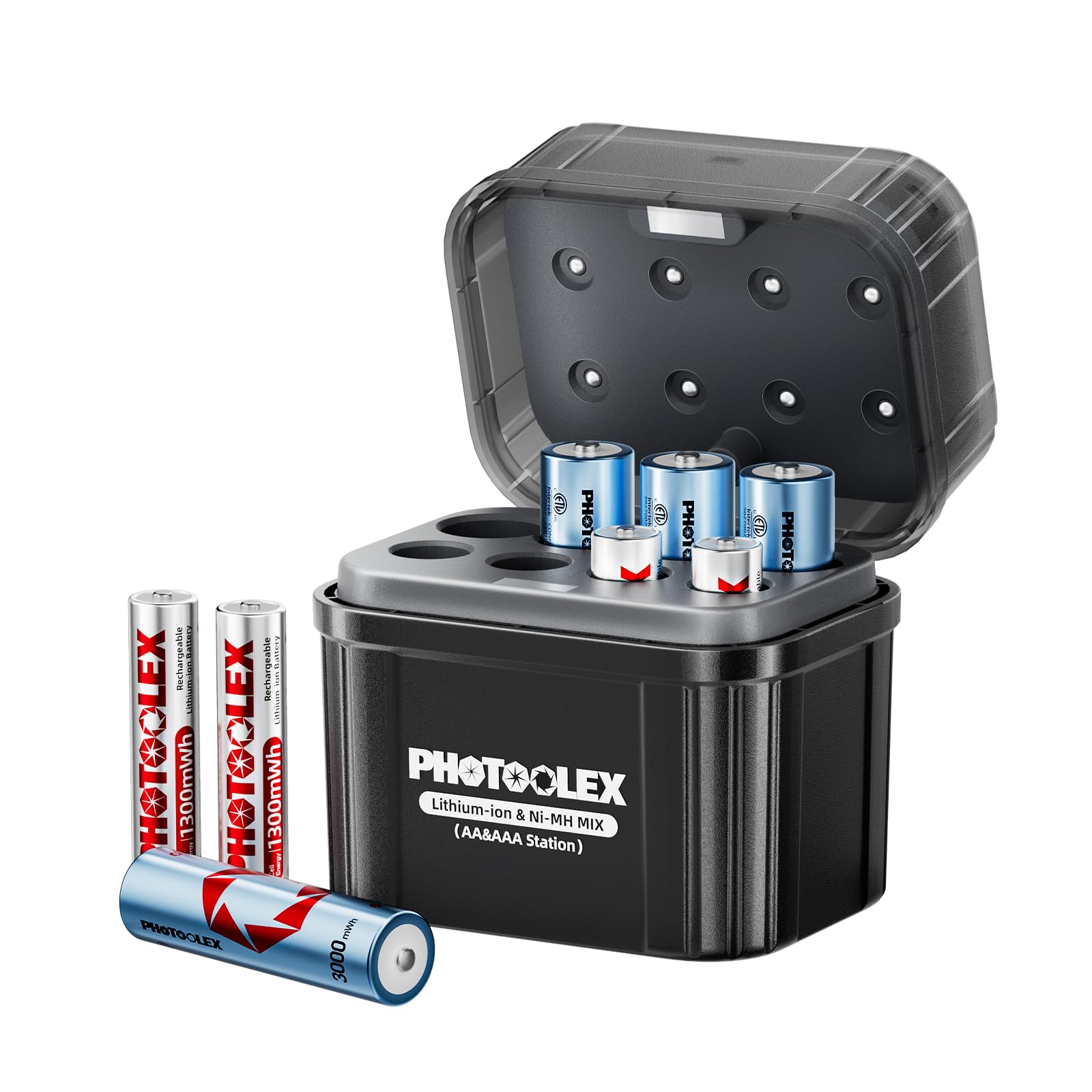 PHOTOOLEX wiederaufladbar Akkus 4 AA & 4 AAA Lithium mit Hybrid-Ladegerät, 1,5V Triple A & Double A Batterien, langlebige Li-Ionen Akkubatterien mit NiMH/Lithium Hybrid-Ladegerät & Aufbewahrungsbox Angebot bei HelloDeals