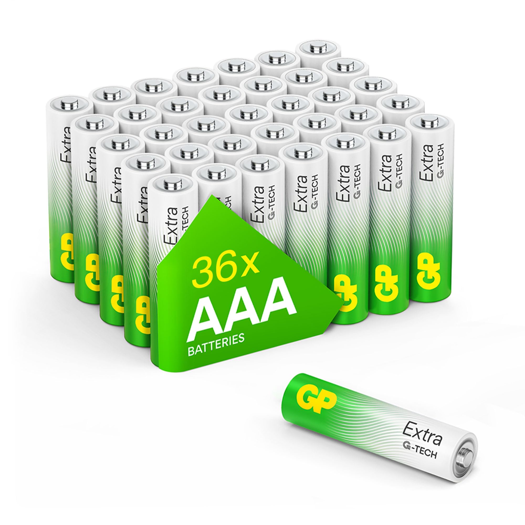 GP Extra Alkaline Batterien AAA Longlife leistungsstark mit Neuer G-TECH-Technologie | Micro Batterien LR03 1,5V | Pack mit 36 Stück AAA Batterien AAA | 36-Pack Angebot bei HelloDeals