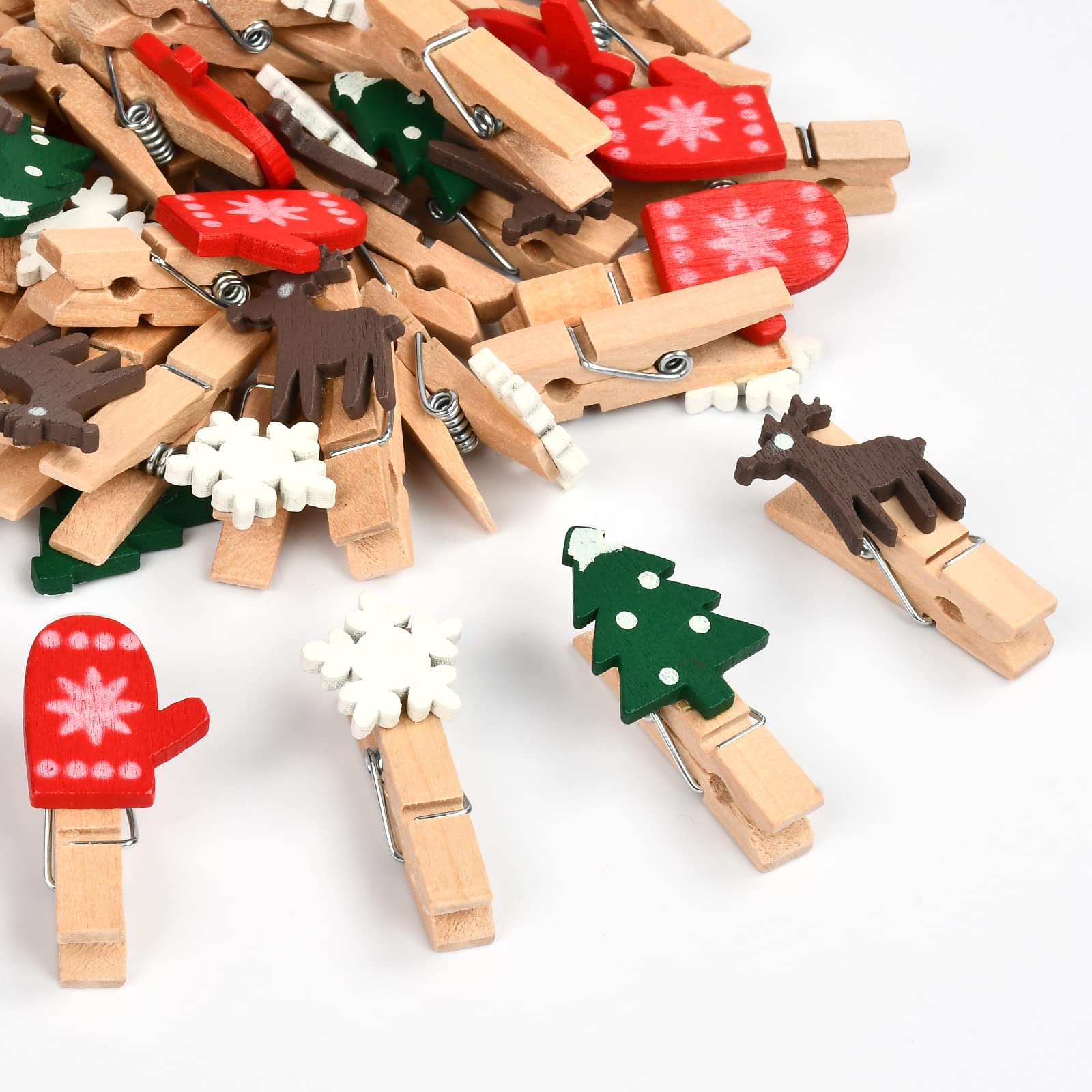 50 Stück Weihnachten Holz Clips, Weihnachten Wäscheklammern, Klammern Weihnachten, Mini Holzklammern Weihnachten, zum Dekorieren von Weihnachten, Fotowänden, Postkarten, Papiertüten etc. B Angebot bei HelloDeals