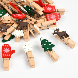 50 Stück Weihnachten Holz Clips, Weihnachten Wäscheklammern, Klammern Weihnachten, Mini Holzklammern Weihnachten, zum Dekorieren von Weihnachten, Fotowänden, Postkarten, Papiertüten etc. B Angebot bei HelloDeals