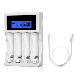 BONAI AA AAA Akku Ladegerät USB 4 Slot Batterieladegerät LCD Smart Akkuladegerät Intelligent Battery Charger für AA AAA NI-MH NI-CD Wiederaufladbare Batterien Chargeur Angebot bei HelloDeals