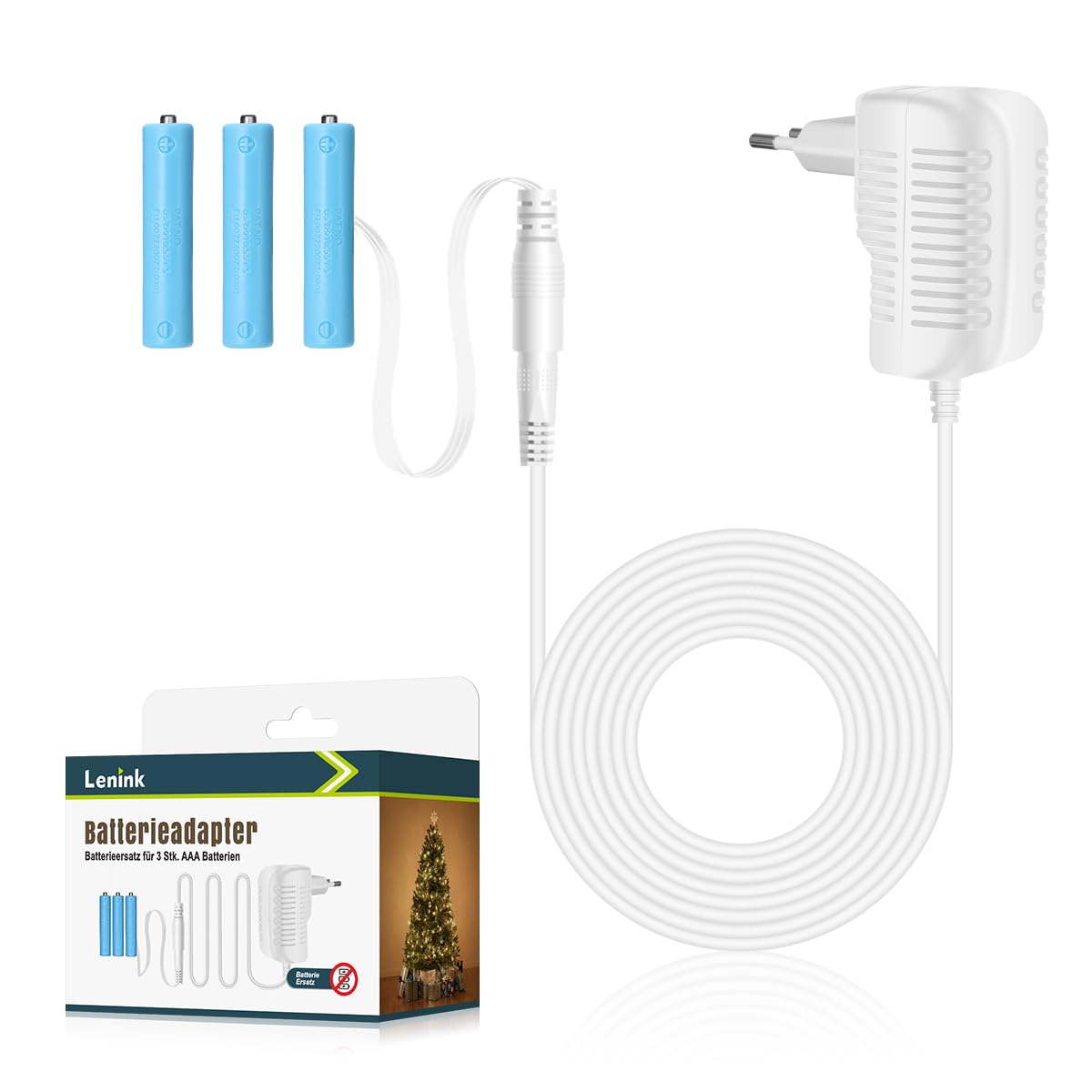 Lenink Batterieadapter Batterieersatz für 3 Stück AAA Batterien Netzteil Adapter mit 1,8m Kabel, wie z.B. für Funkklingel, Dekoration usw. (EU Stecker, weiß) Angebot bei HelloDeals
