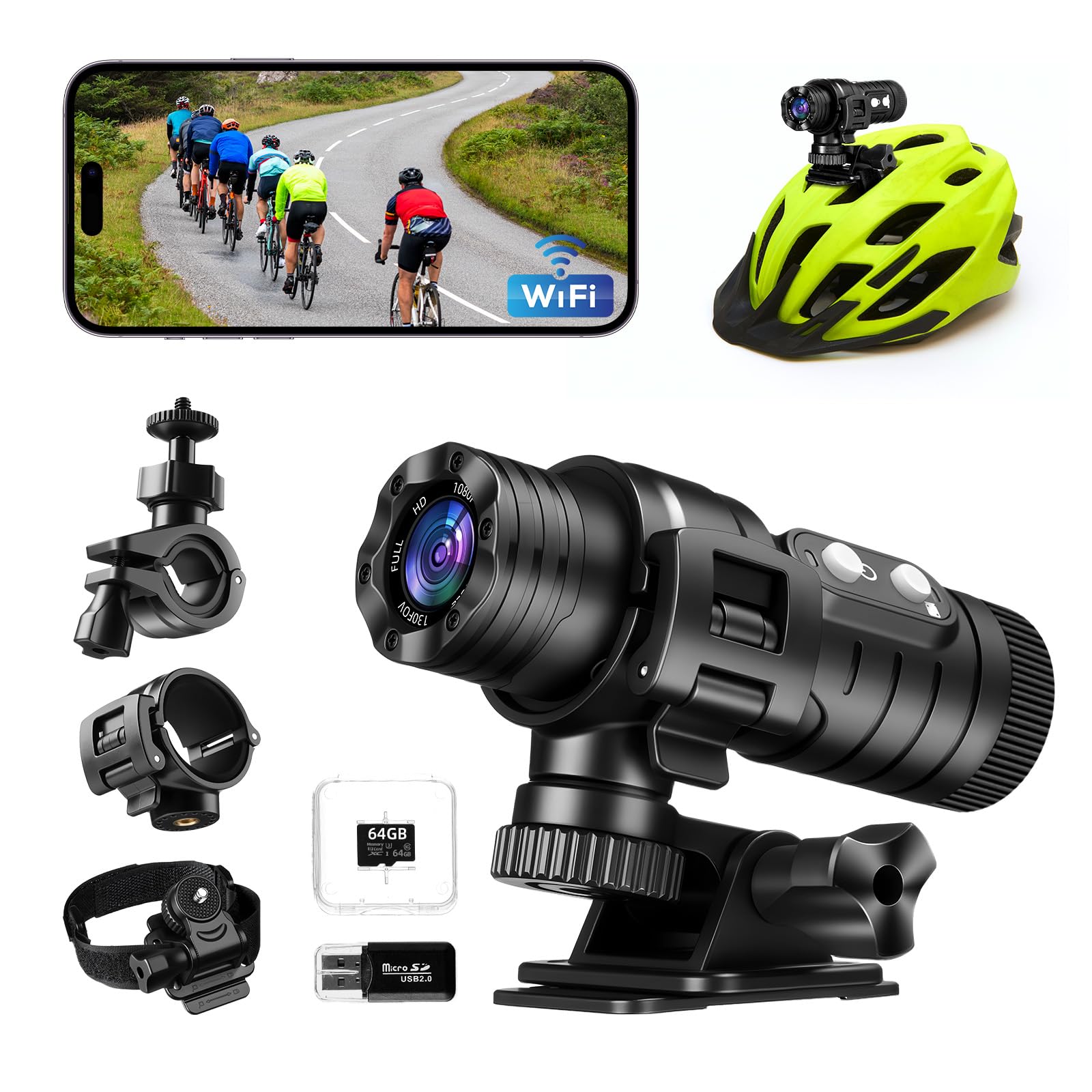 AIKER Dashcam Fahrrad,Verbesserte Version WiFi Action Cam Intelligente Aktive Stabilisierung und Echtzeit-Pegelkorrekturfunktion helmkamera,1080P HD&120°Weitwinkel Action Kamera,Mit 64GB Speicherkarte Angebot bei HelloDeals