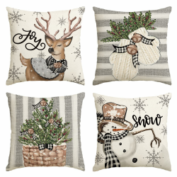 Artoid Mode Schneemann Rentier Handschuhe Holly Büffel Plaid Weihnachten Kissenbezüge 4er Set, 45x45cm Winter Zierkissenbezug Couch Wohnzimmer Deko 45 x 45 cm, 4 Stück Grau Angebot bei HelloDeals