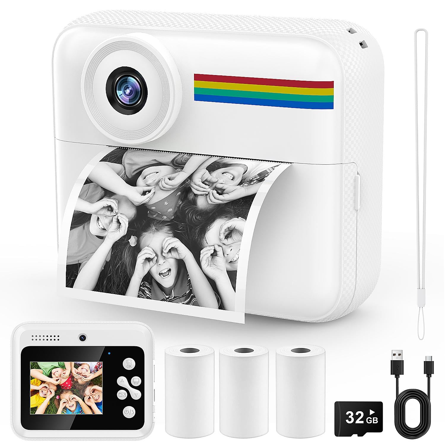 Kinderkamera Sofortbildkamera – 48MP Kinder Kamera mit 2.4 Zoll HD Bildschirm, 1080P Video, Sofortdruck & 3 Rollen Papier, 32GB Speicherkarte, Geschenk Spielzeug für Jungen Mädchen ab 3 Jahren white Angebot bei HelloDeals