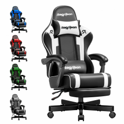 Gaming Stuhl Chair Gamer Sessel - Ergonomischer Gamer Stuhl mit Fußstütze Kopfstütze und Lordosenstütz Höhenverstellbar Gepolstert Gamingstuhl 150 Kg Tragkraft Schwarz überdimensioniert Angebot bei HelloDeals