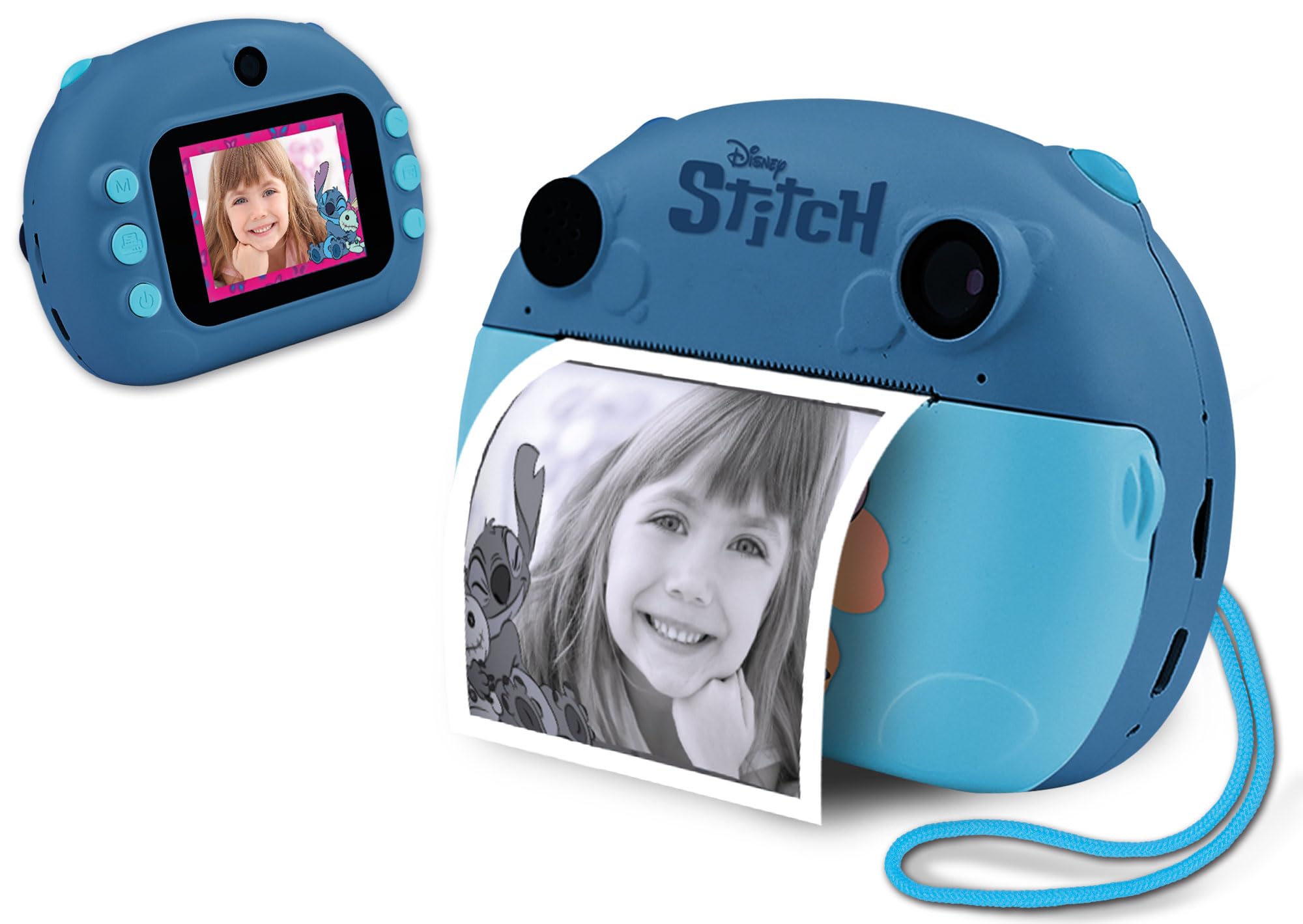 Lisciani - DISNEY Sofortbildkamera von Stitch - Für Kinder ab 6 Monaten - Fotos sofort drucken und teilen - Selfie und Videofunktion- Inklusive 3 Rollen für 180 Fotos, Tragegurt und Ladegerät Angebot bei HelloDeals