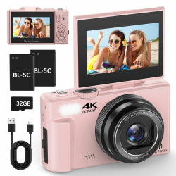 4K Digitalkamera mit WLAN 64MP Fotoapparat Digitalkamera 3" Autofokus Kamera Fotokamera mit 180° Klappbildschirm, 18X Digitalzoom, mit 32GB Karte, 2 Batterien, pink Angebot bei HelloDeals