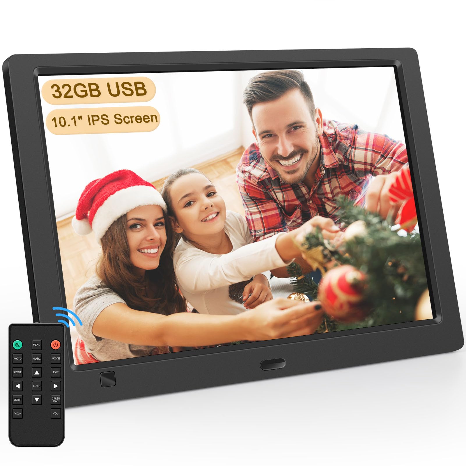 Digitaler Bilderrahmen Elektronischer Fotorahmen ohne WLAN, 10,1 Zoll IPS Bildschirm Photo Frame mit 32GB USB Stick & Bewegungssensor Kalendar/Zeitschaltuhr Foto/Video/Musik-Player Wandmontierbar Angebot bei HelloDeals