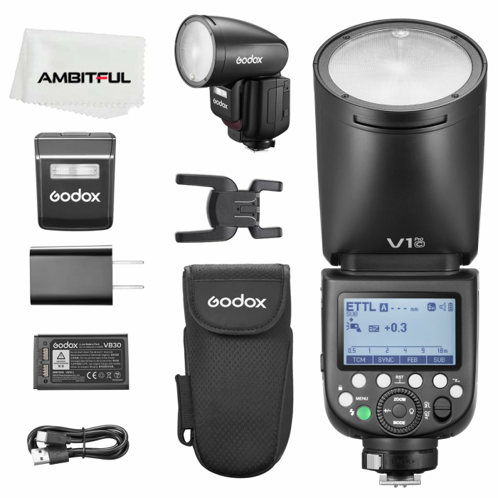 Godox V1Pro C Rundkopf-Kamerablitz, 2,4 G X, kabellos, HSS 76 W, E-TTL, Li-Ion, Rundkopf-Kamera, Speedlight mit externem Blitz, SU-1 für Canon Angebot bei HelloDeals