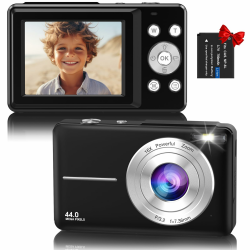 Digitalkamera,1080P FHD Fotokamera Vlogging Fotoapparat Tragbare Kompaktkamera mit 2,4" LCD Bildschirm, 16X Digitalzoom,1 Akku, Kamera für Kinder Student Teenager Anfänger- Schwarz Black Angebot bei HelloDeals