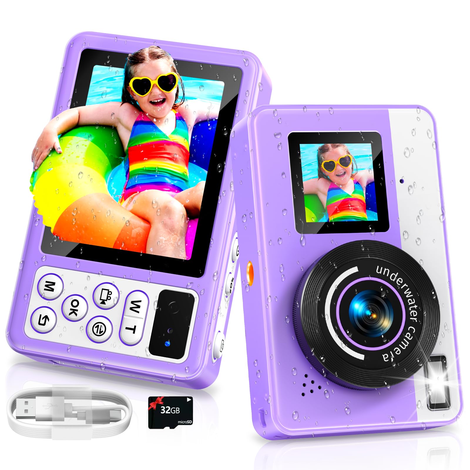 Maxmango D70 4K 10FT Unterwasserkamera , 2,8'' Dual-Kamera mit 32-GB-Karte, 18X Wasserdichte Digitalkamera für Schwimmen ,Schnorcheln und Urlaub purple Angebot bei HelloDeals