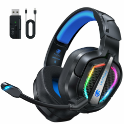Fachixy FC200 Wireless Gaming Headset, 2.4G Bluetooth Headset mit Mikrofon für PS5, PS4, PC, Switch, Faltbarer Gaming Kopfhörer, Geringe Latenz Noise Cancelling, mit LED Licht, 40H Akkulaufzeit, Blau Kabellos Blau Angebot bei HelloDeals